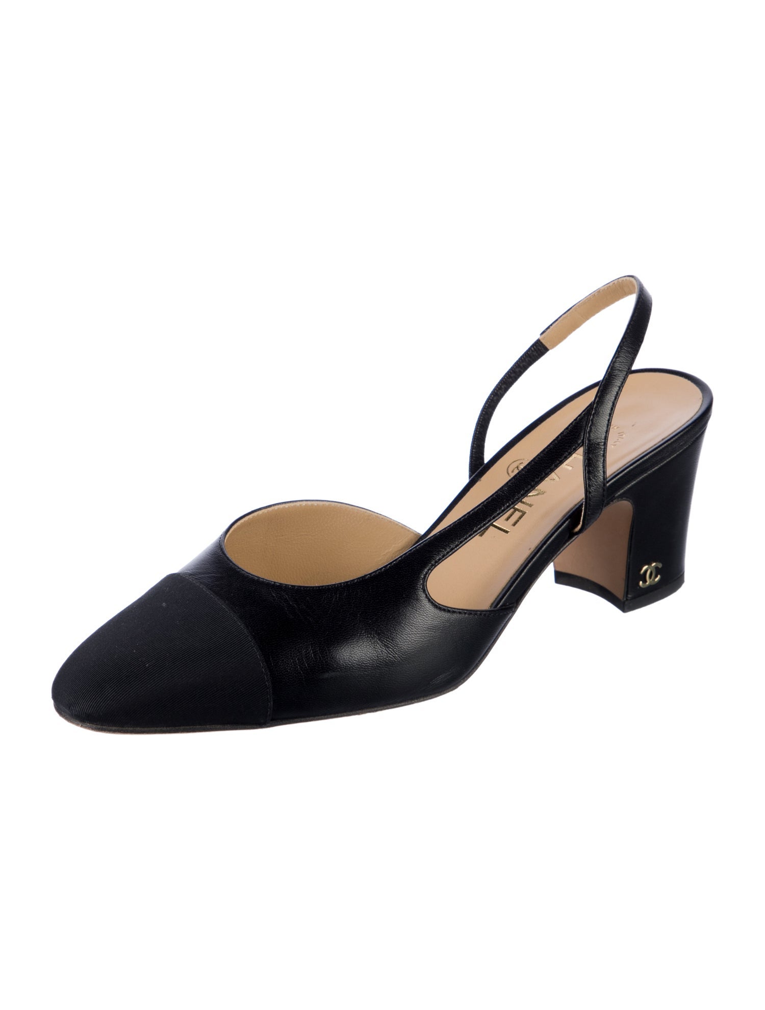 Chanel Interlocking CC Logo Leather Slingback Pumps