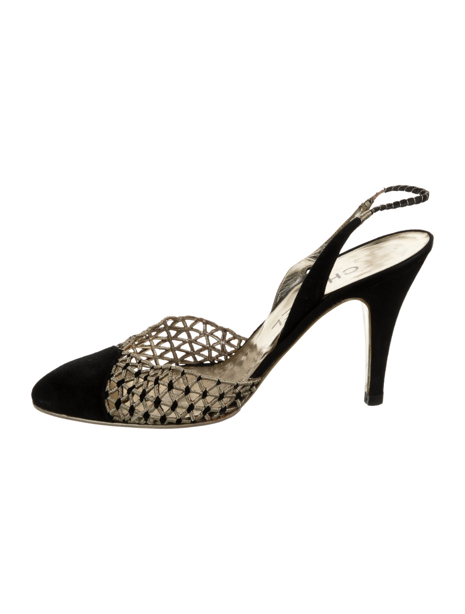 Chanel Interlocking CC Logo Suede Slingback Pumps