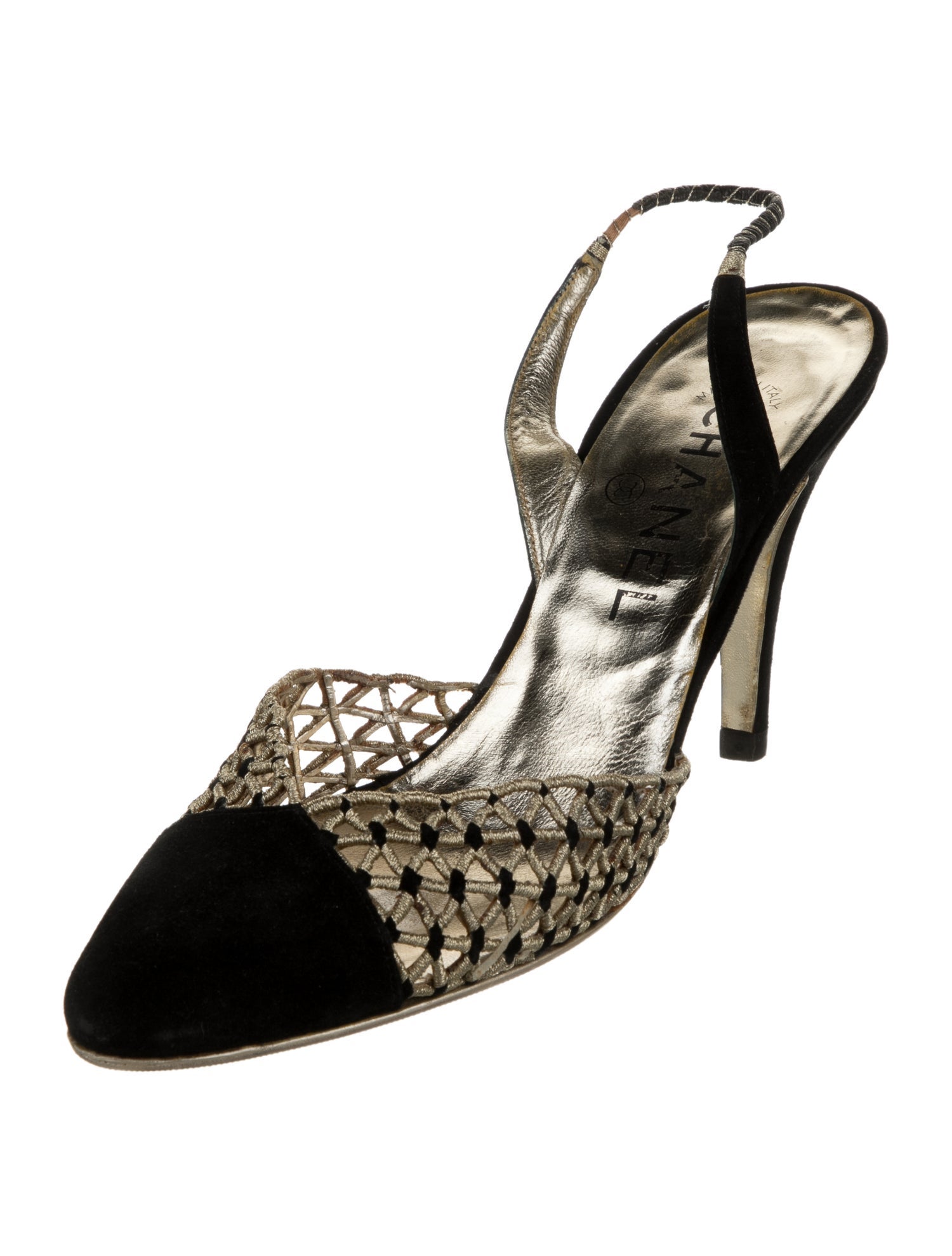 Chanel Interlocking CC Logo Suede Slingback Pumps