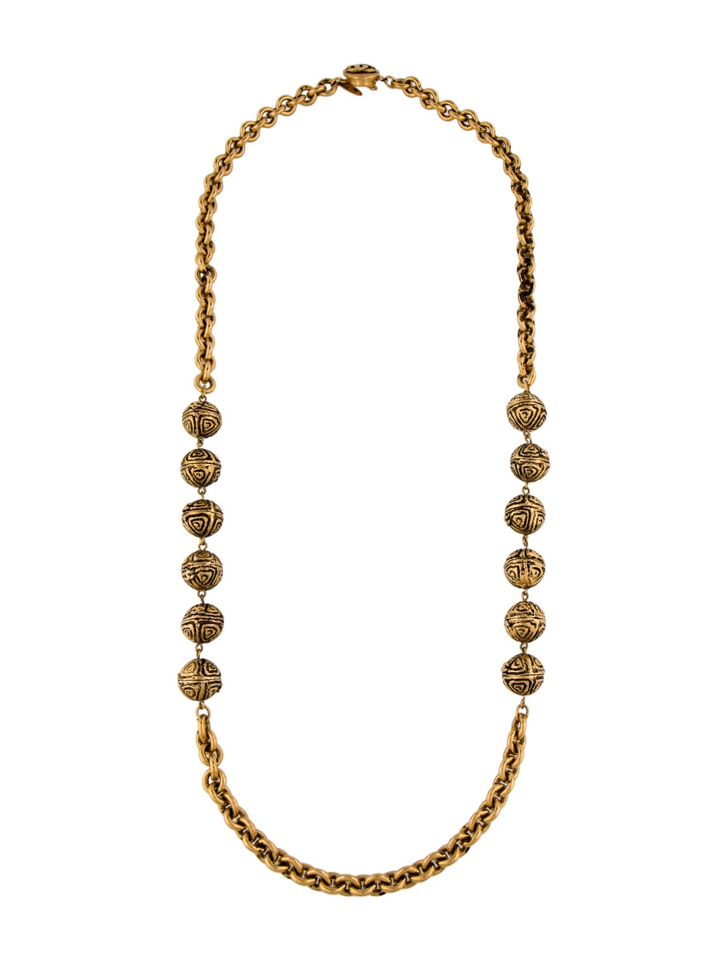 Chanel Vintage Carved Bead Station Necklace