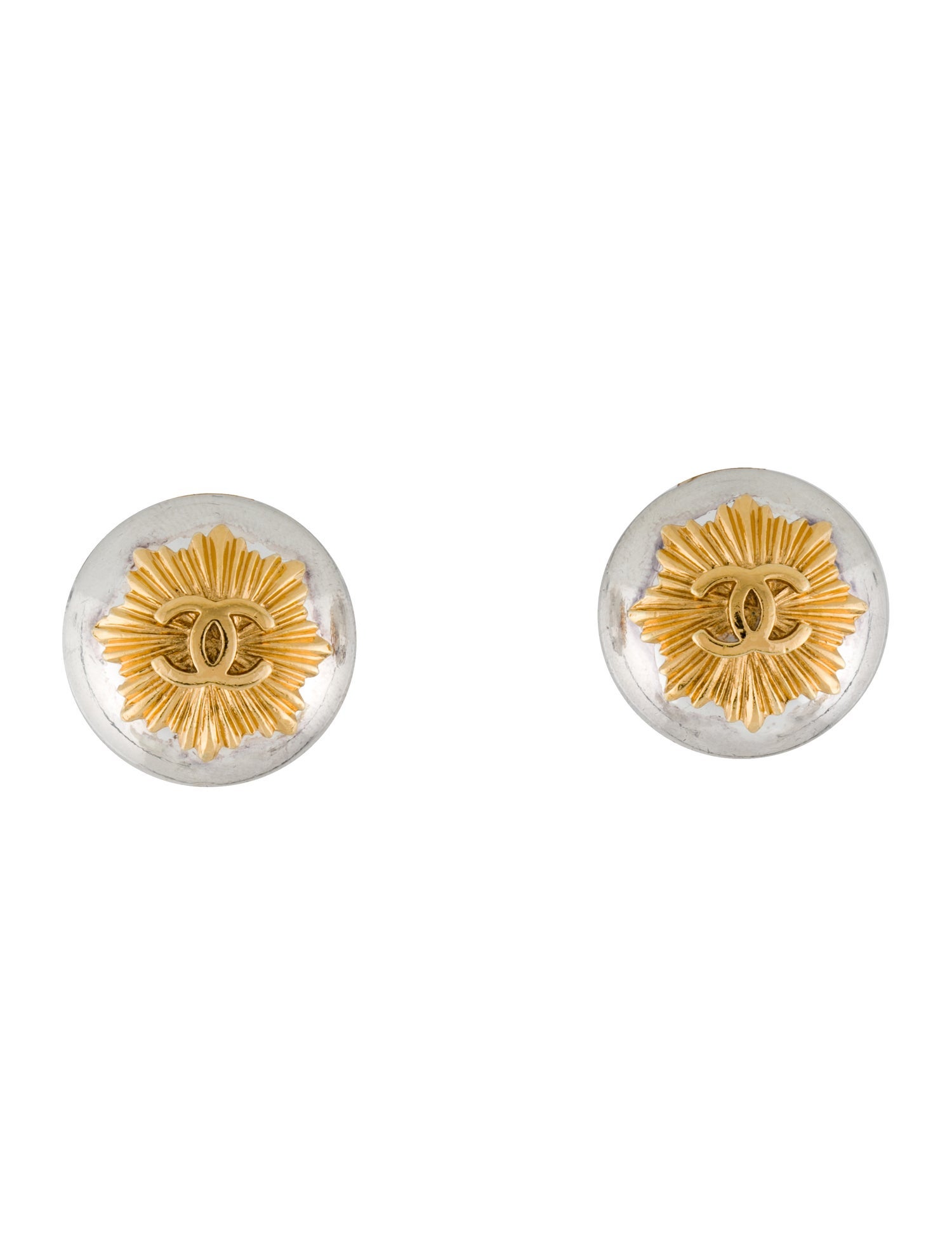 Chanel Vintage CC Starburst Button Clip-On Earrings