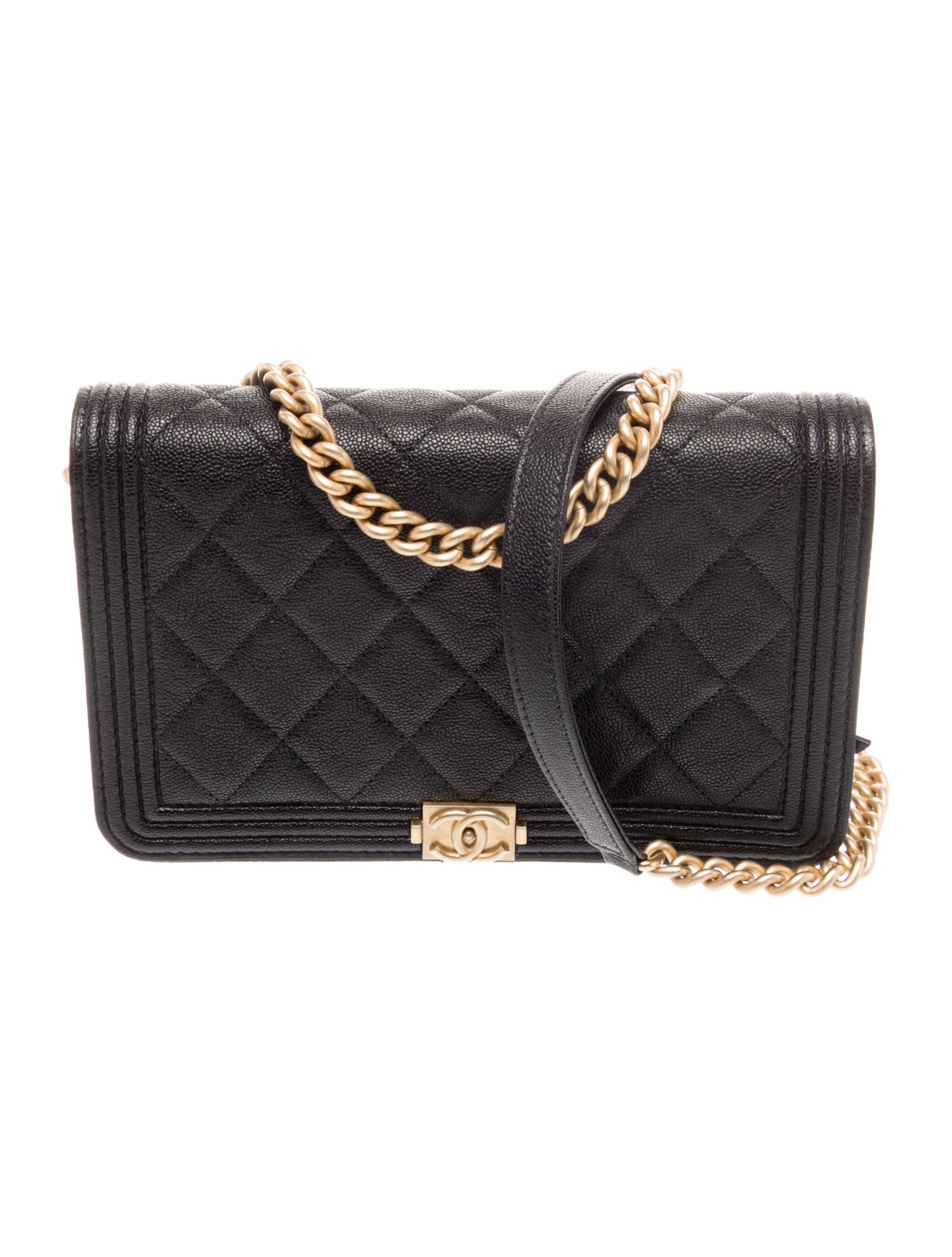 Chanel Caviar Leather Boy Wallet On Chain