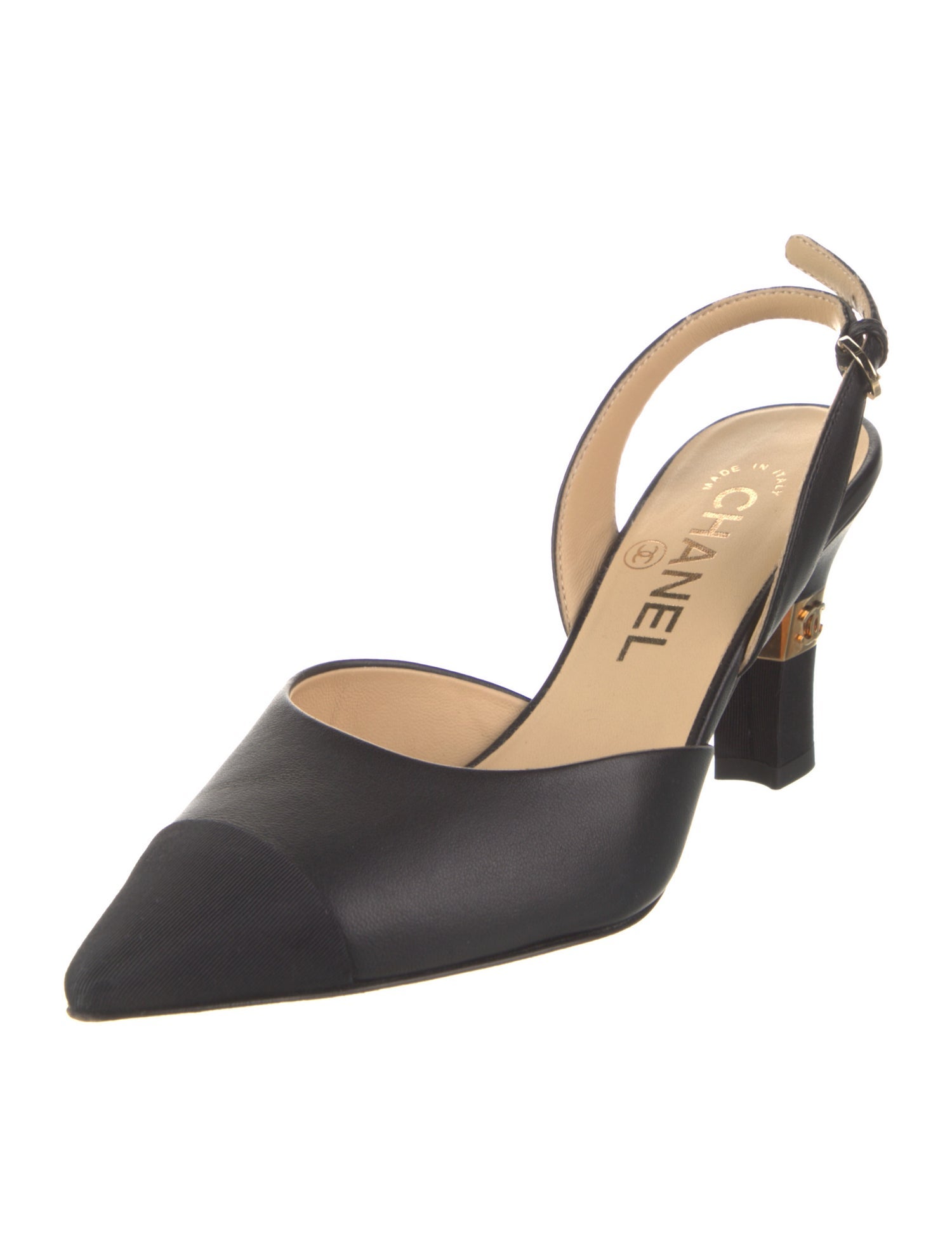 Chanel Interlocking CC Logo Leather Slingback Pumps