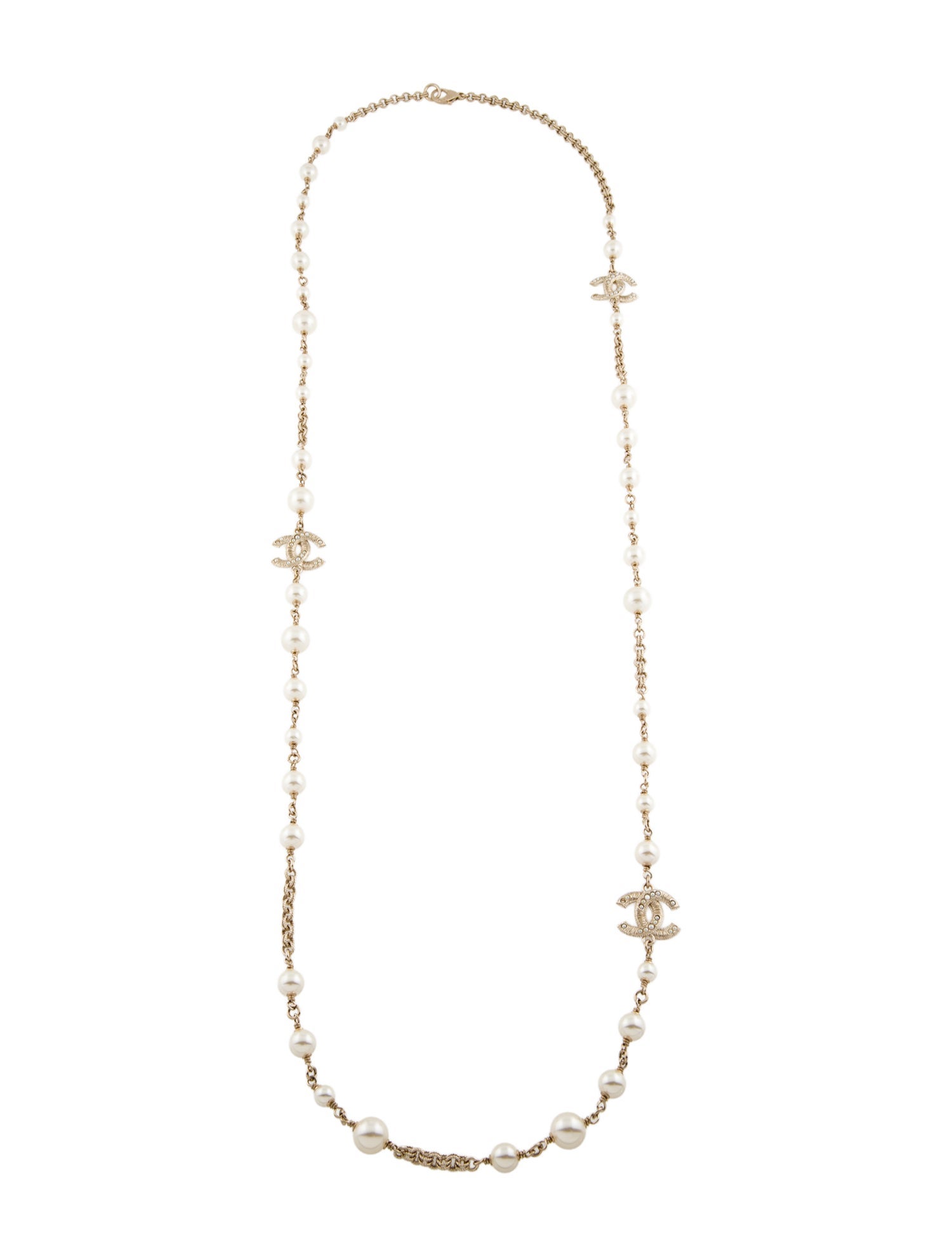 Chanel Faux Pearl CC Station Necklace