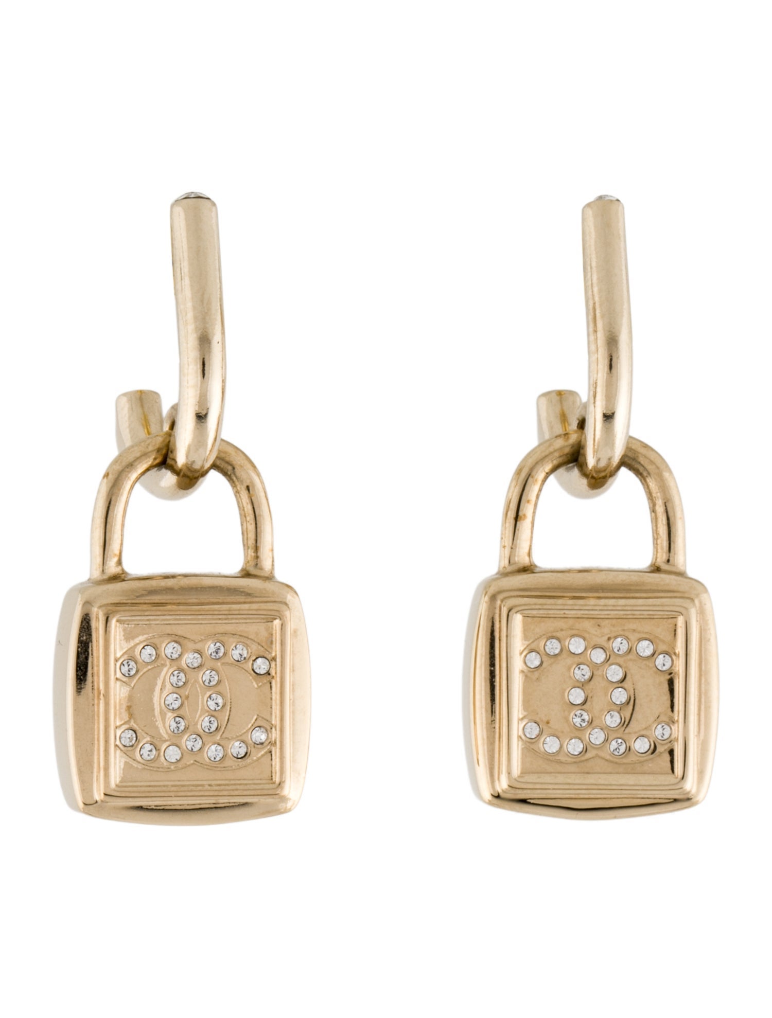 Chanel 2023 Strass CC Padlock Drop Earrings
