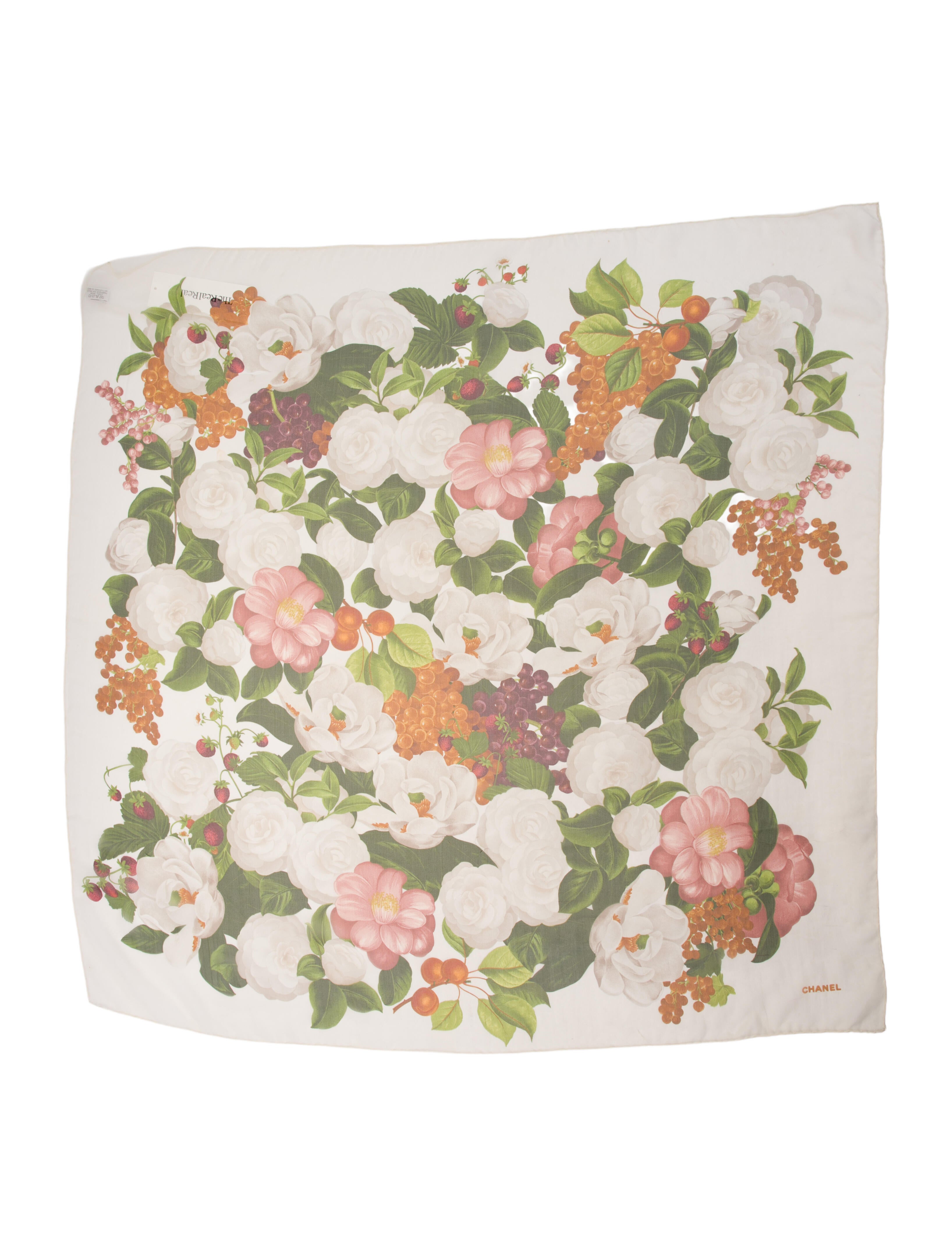 Chanel Silk Floral Print Scarf