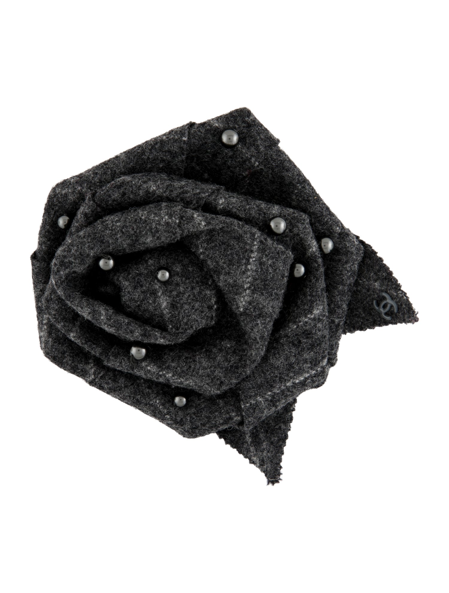 Chanel Faux Pearl & Wool Camellia Pin Brooch
