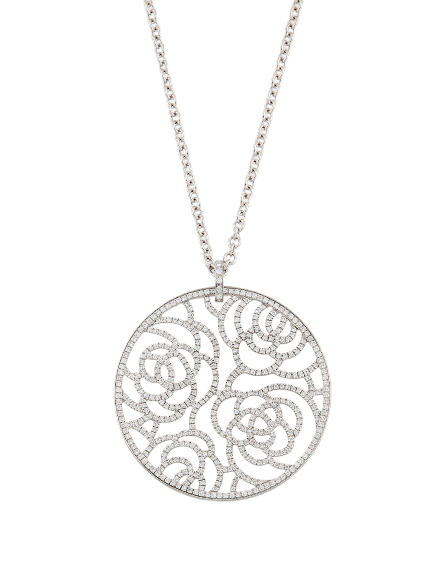 Chanel 18K Diamond Camelia Pendant Necklace