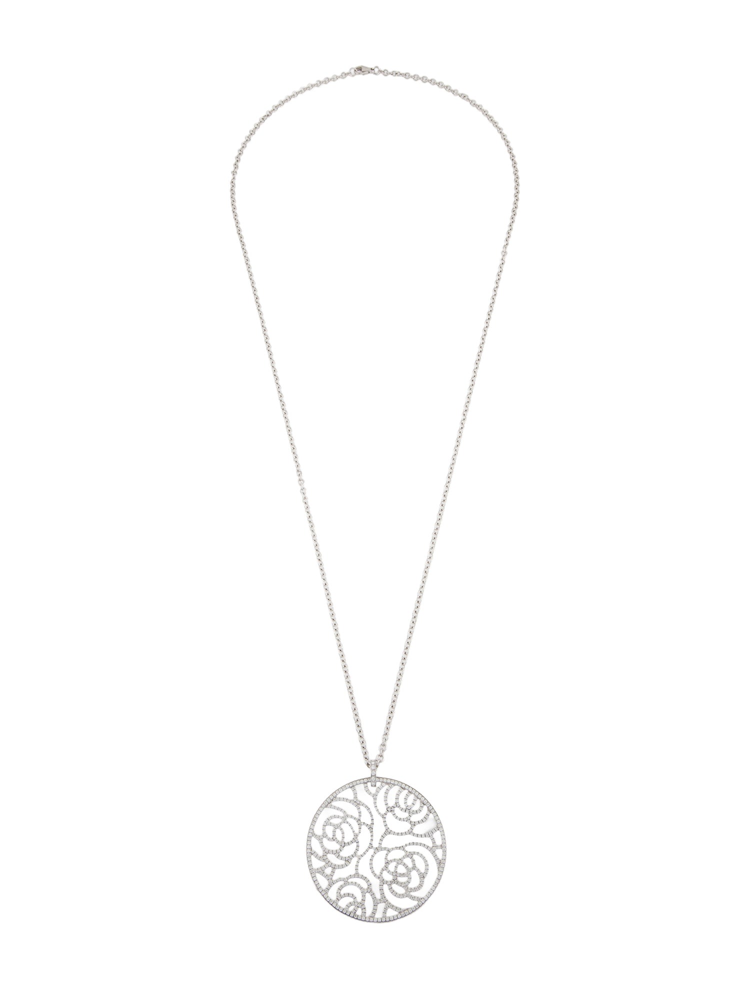 Chanel 18K Diamond Camelia Pendant Necklace