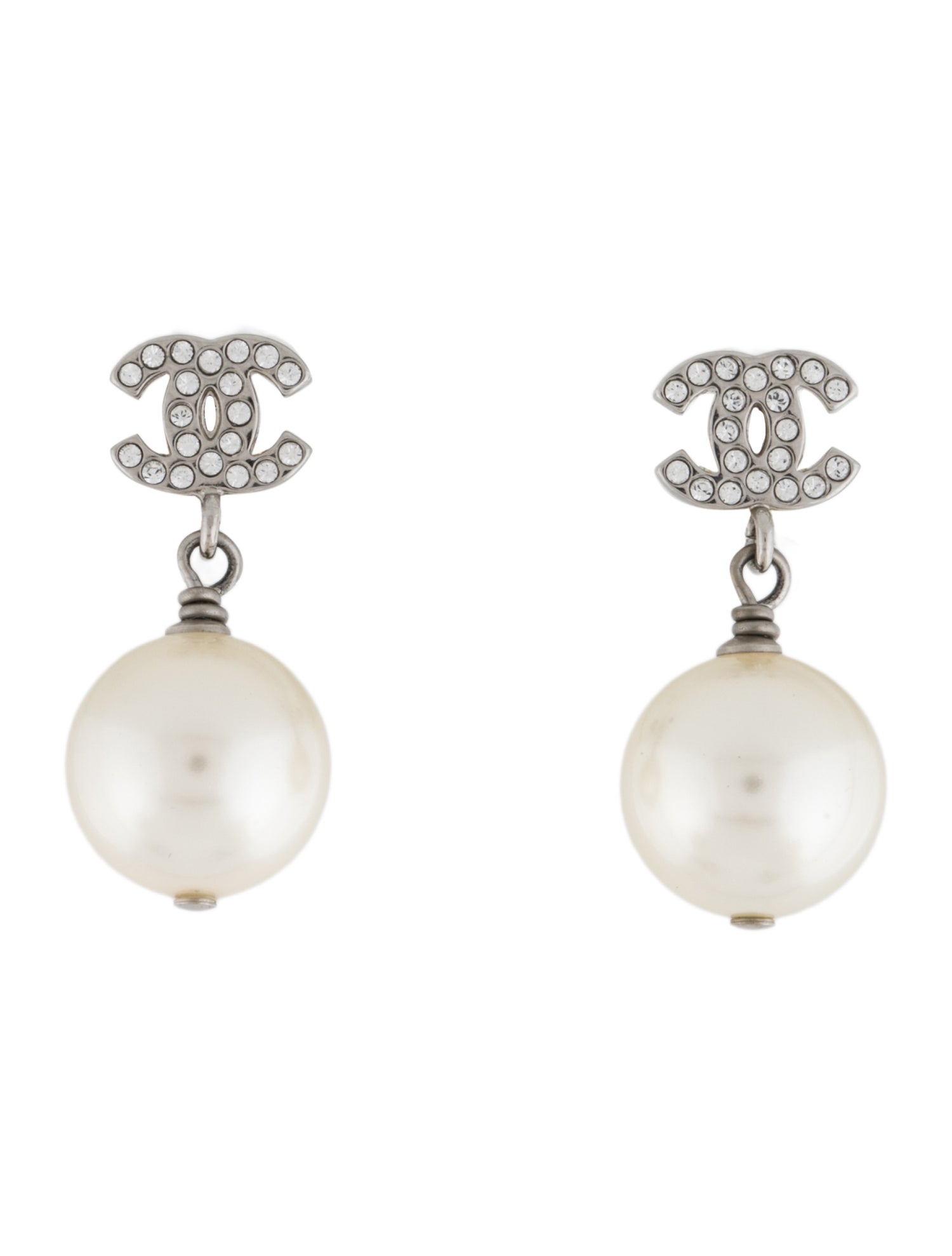 Chanel Strass & Faux Pearl CC Drop Earrings w/ Tags