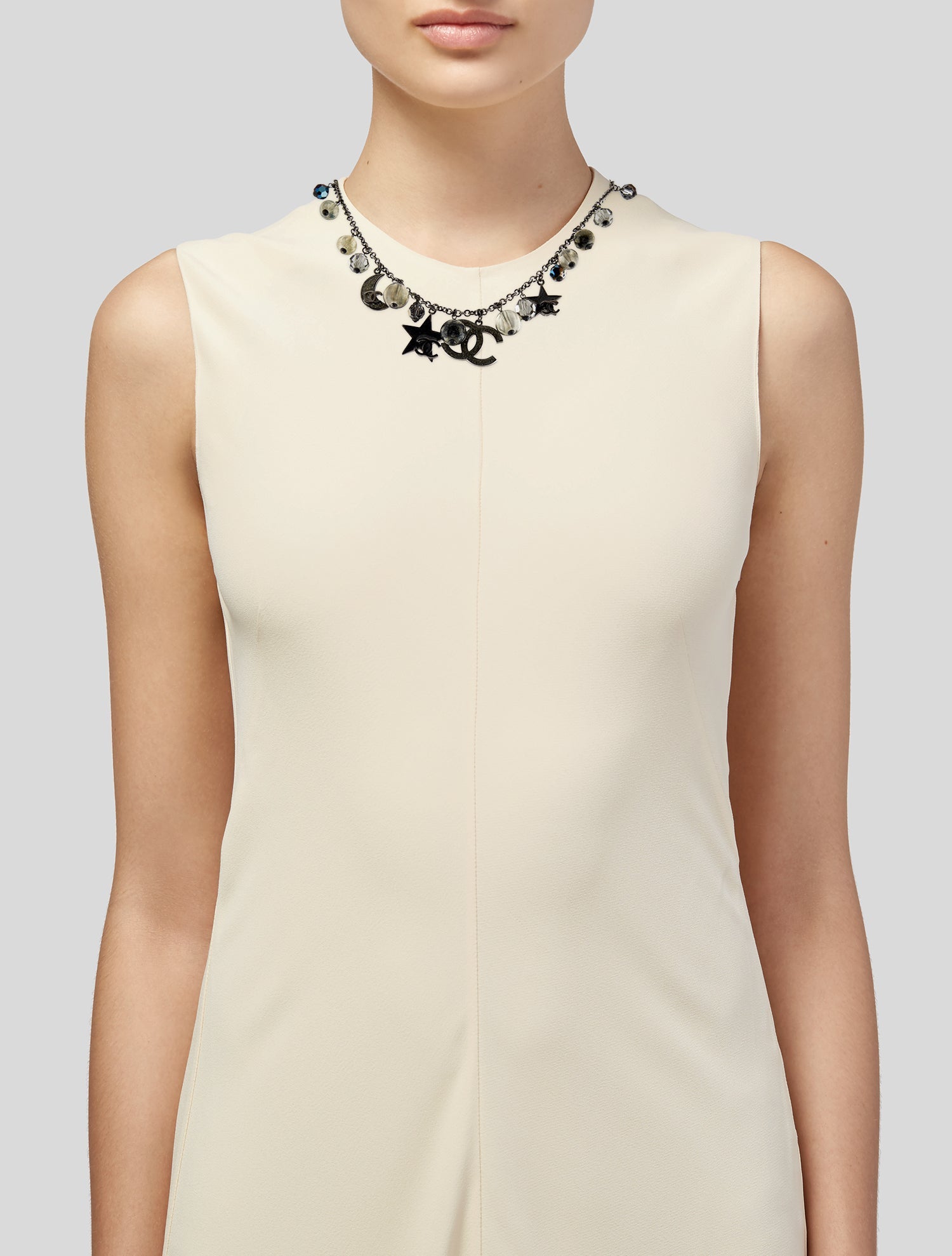 Chanel Crystal & Resin CC Moon And Star Collar Necklace