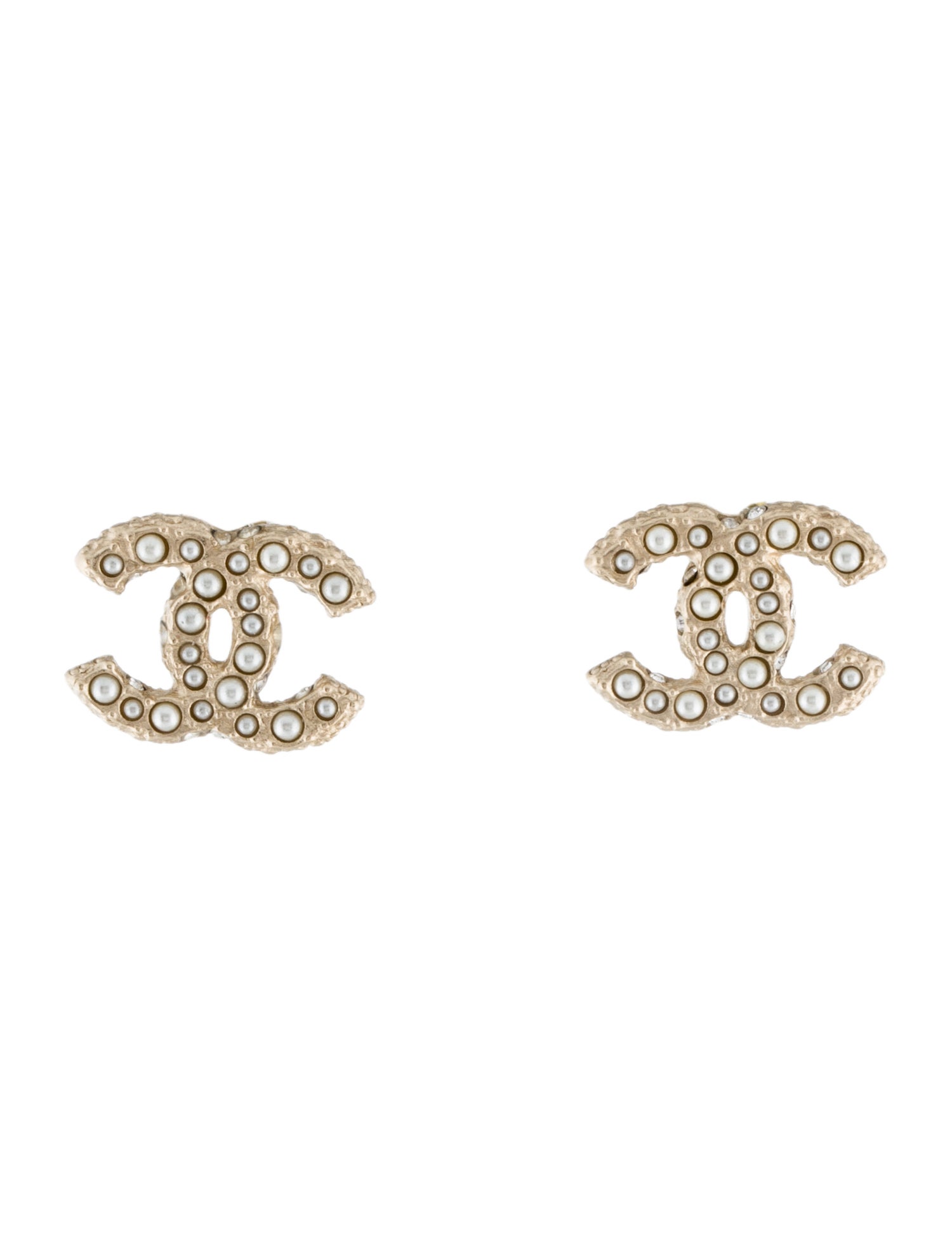 Chanel 2022 Faux Pearl & Strass CC Stud Earrings