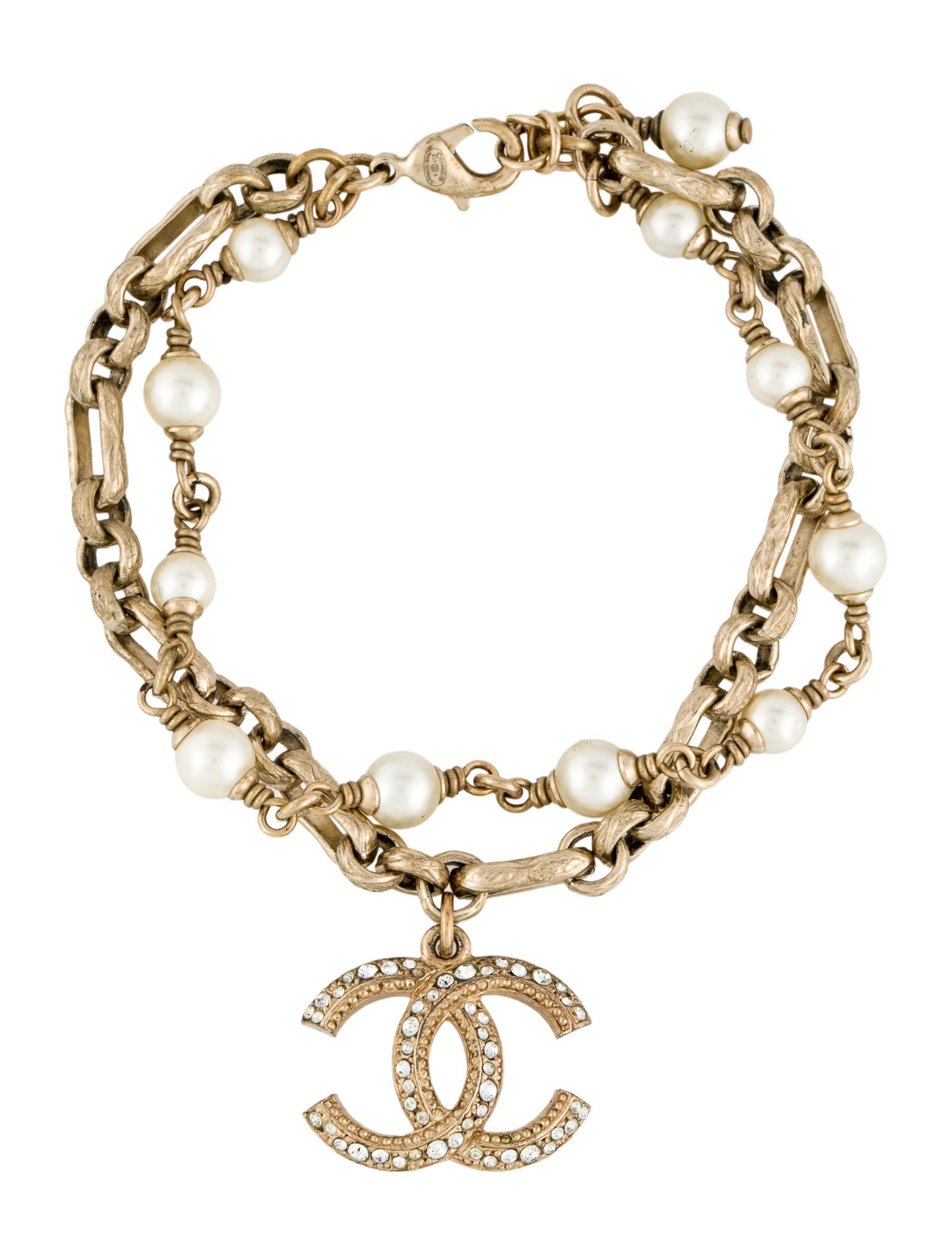 Chanel Faux Pearl & Strass CC Multistrand Link Bracelet