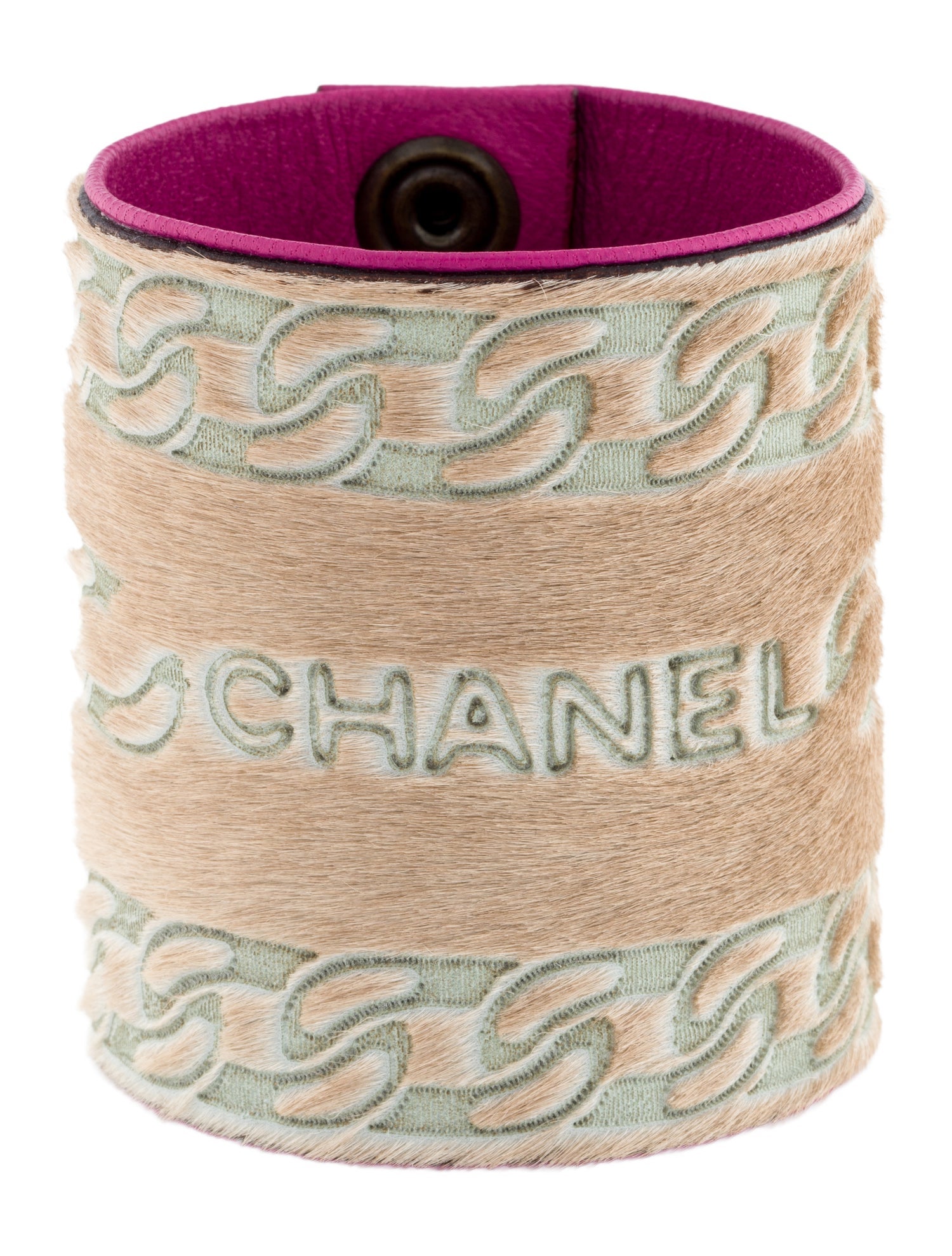 Chanel Pony Hair & Leather Wide Snap Bracelet