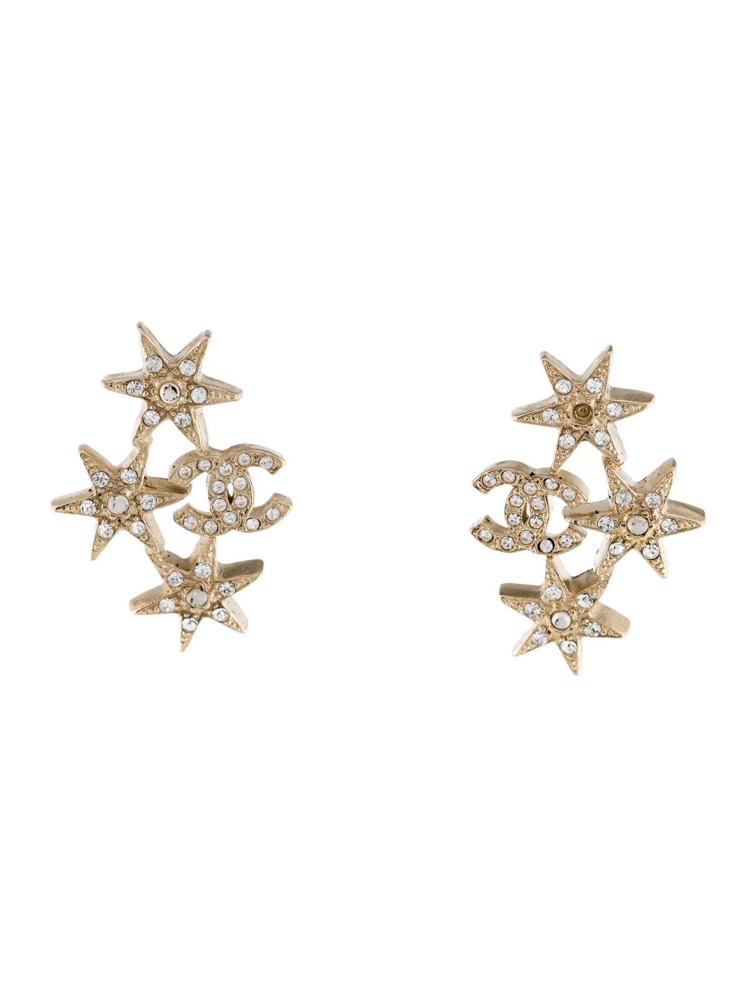 Chanel Faux Pearl & Strass CC Star Earrings