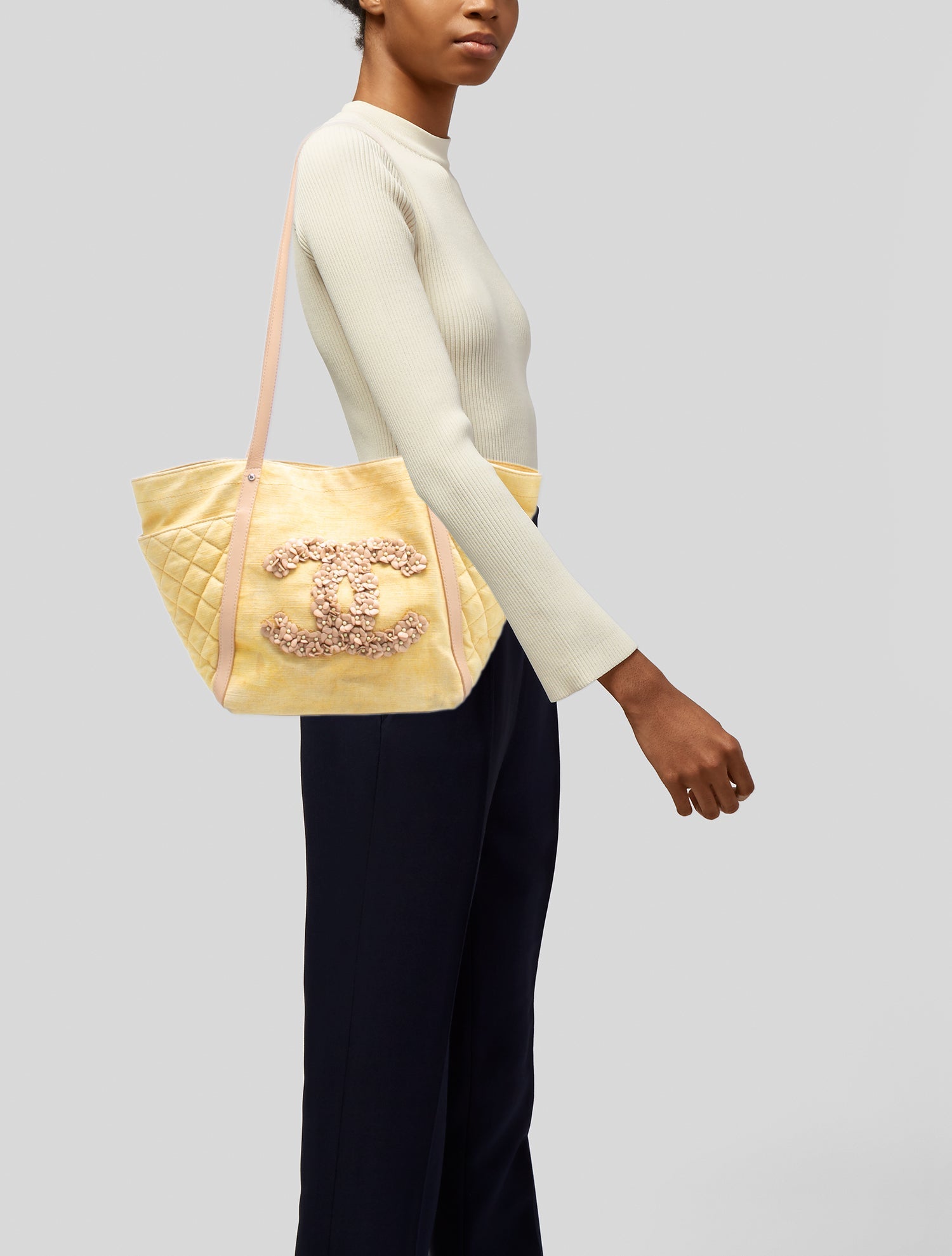 Chanel Saint-Tropez Quilted Denim CC Camellia Tote
