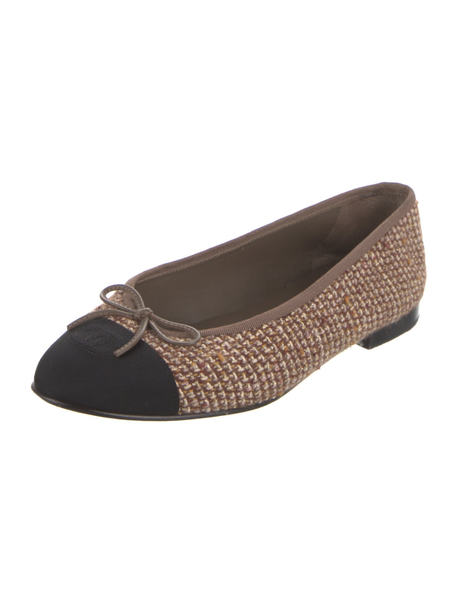 Chanel Interlocking CC Logo Tweed Ballet Flats