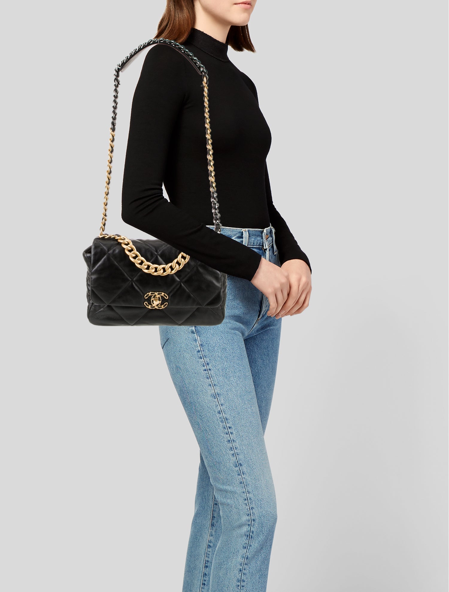Chanel XL Rock & Chain Accordion Flap Bag - Black Shoulder Bags