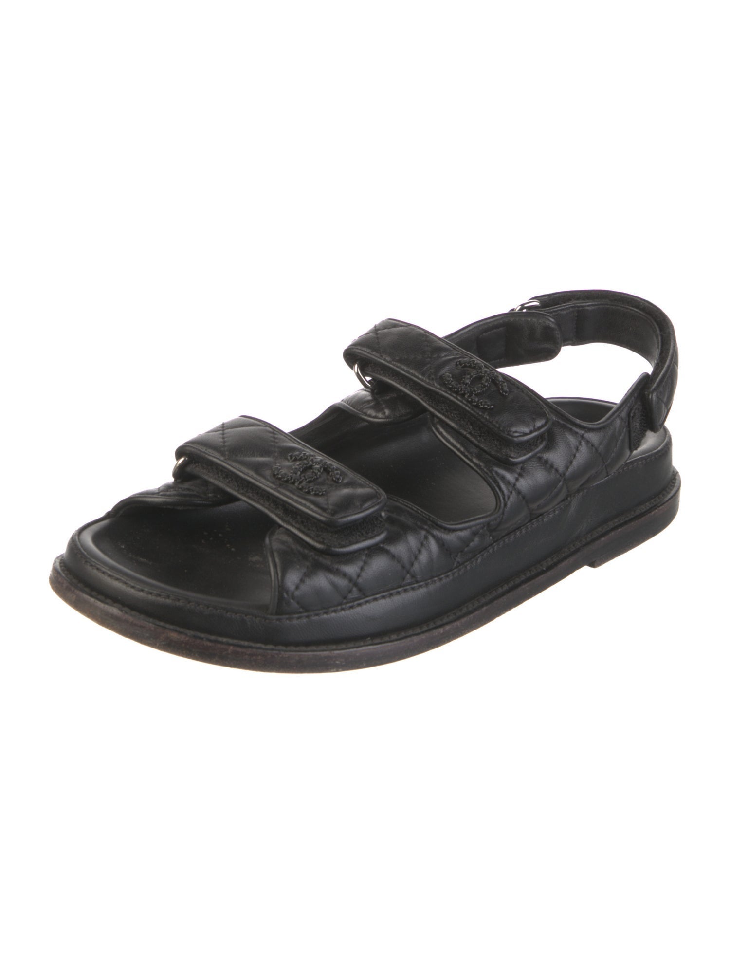 Chanel Interlocking CC Logo Leather Slingback Sandals