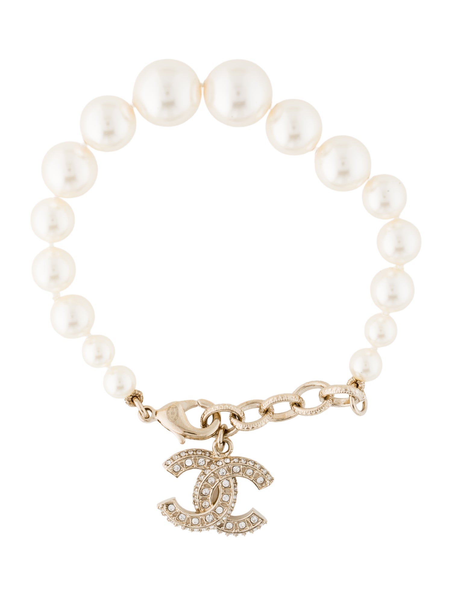 Chanel 2023 Faux Pearl & Strass CC Bead Bracelet