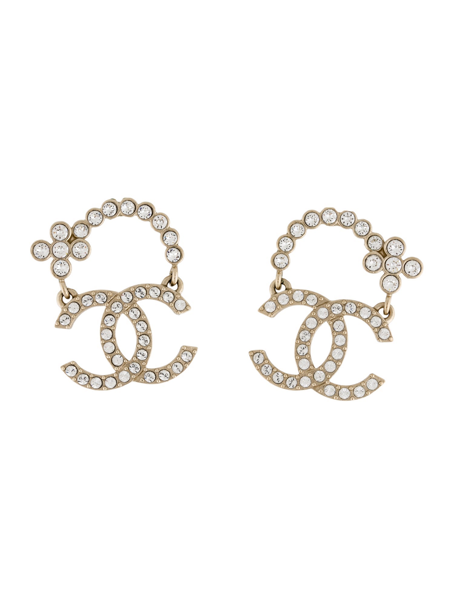 Chanel 2023 Strass CC Drop Earrings