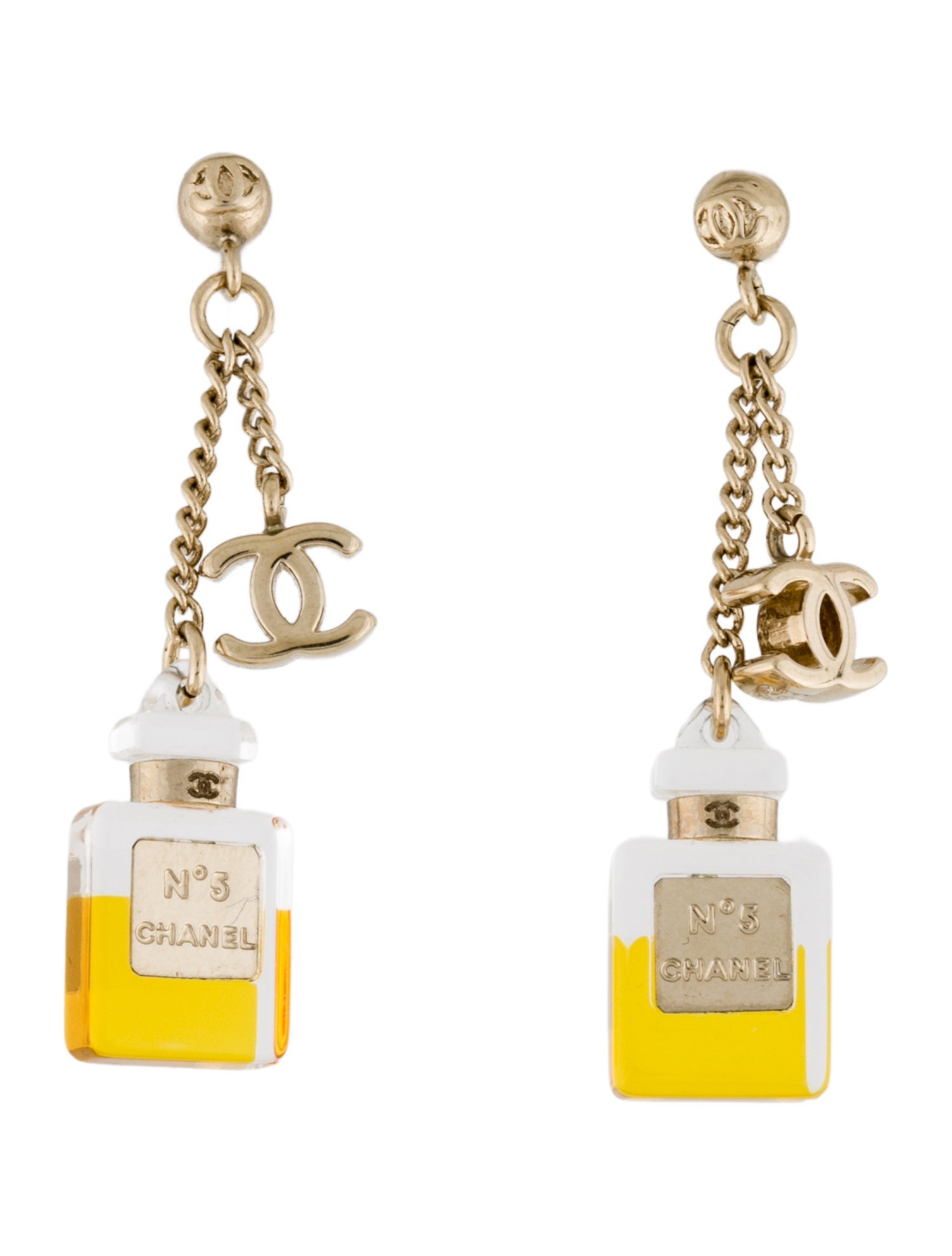 Chanel Resin CC Perfume Bottle Drop Earrings