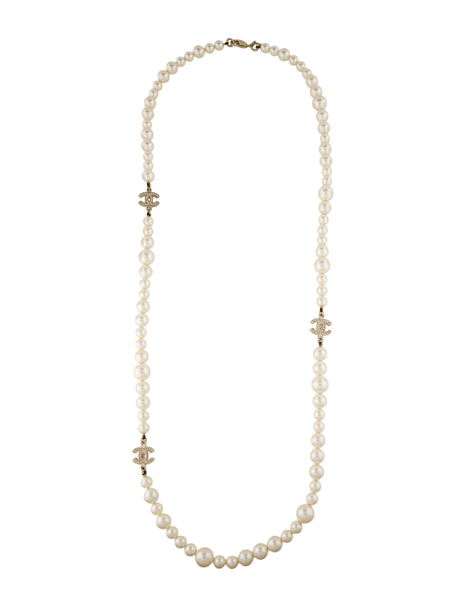 Chanel Faux Pearl & Strass CC Station Necklace