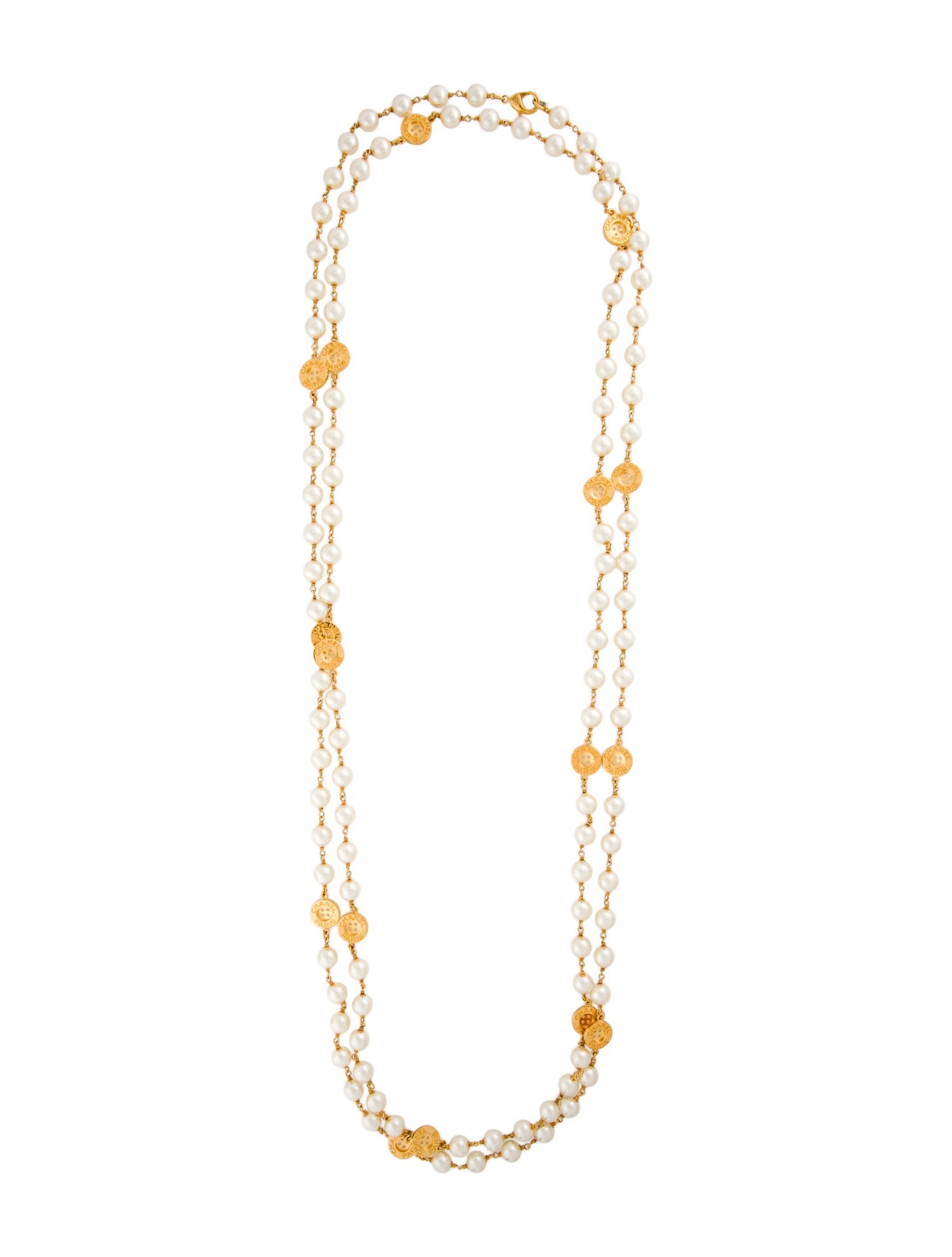 Chanel Faux Pearl Button Strand Necklace w/ Tags