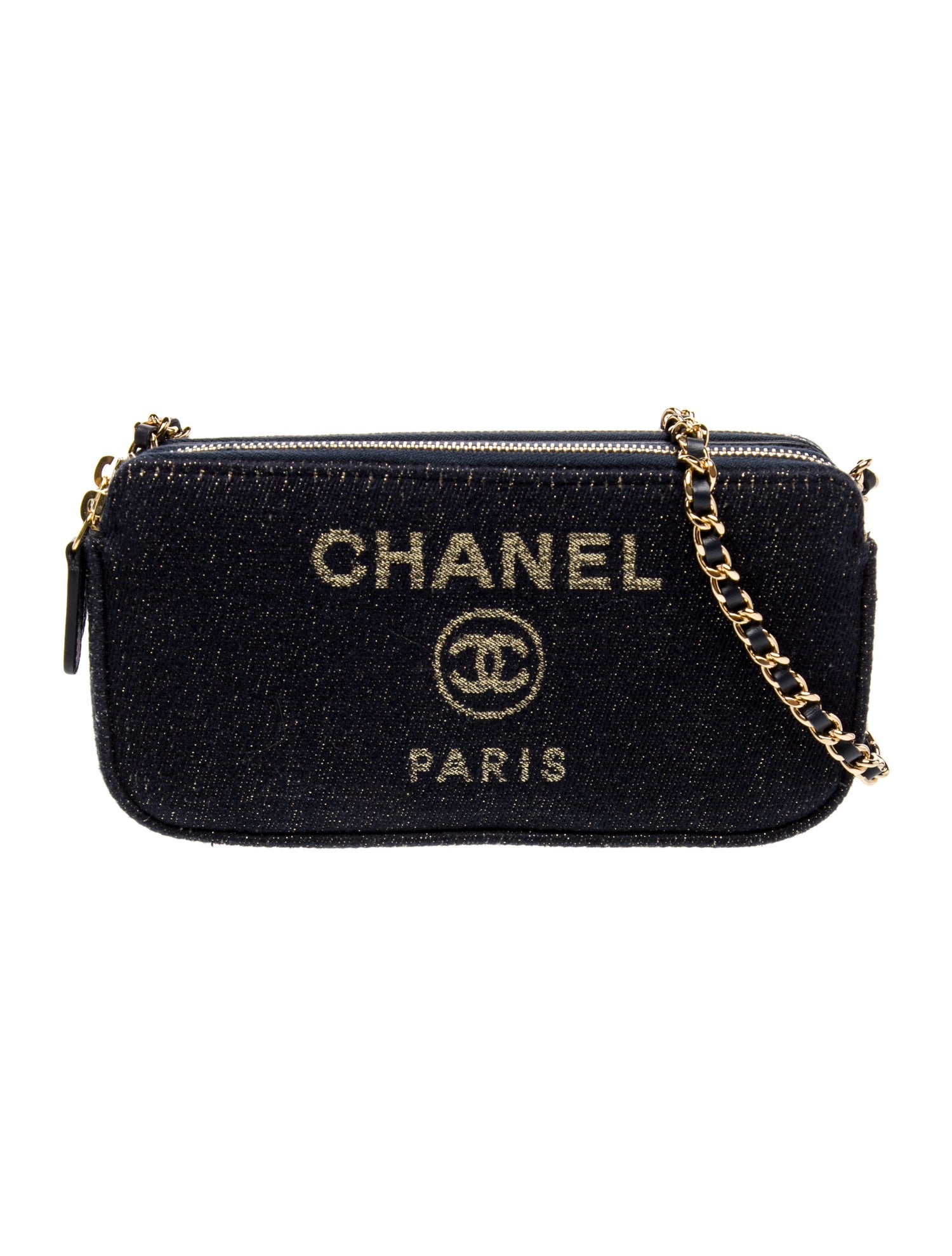 Chanel Deauville Double Zip Clutch w/ Chain