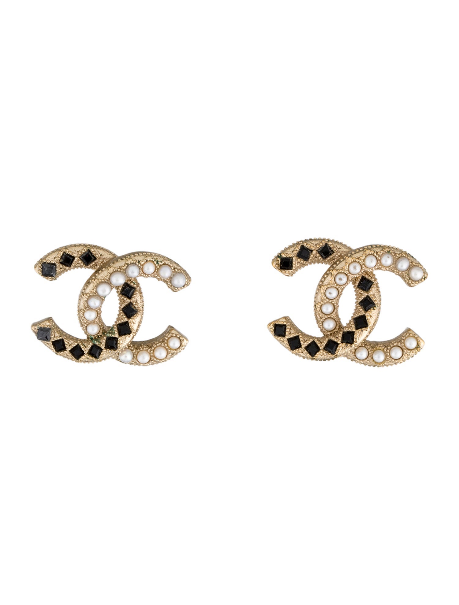 Chanel 2021 Faux Pearl & Strass CC Stud Earrings