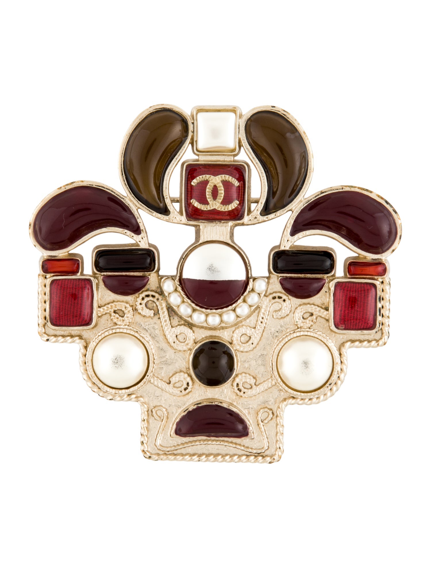 Chanel Faux Pearl & Resin CC Puppy Dog Brooch