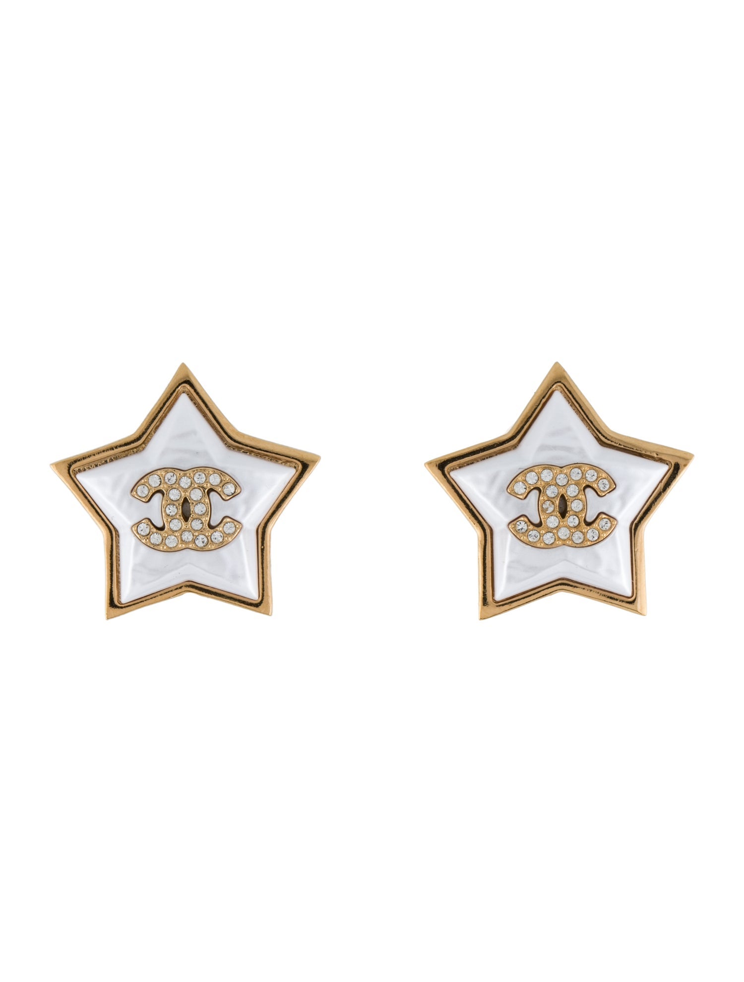 Chanel Faux Pearl & Strass Star Clip-On Earrings