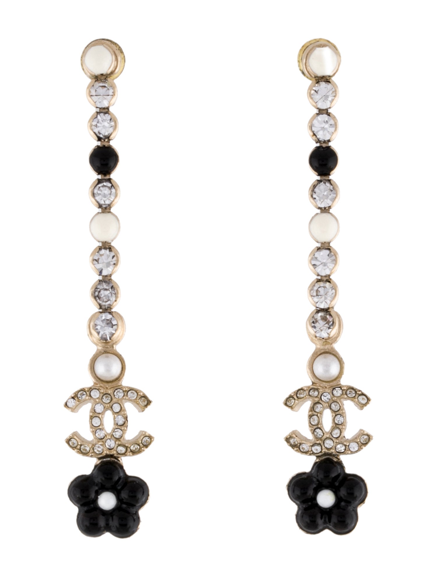 Chanel Faux Pearl, Strass & Resin CC Flower Drop Earrings