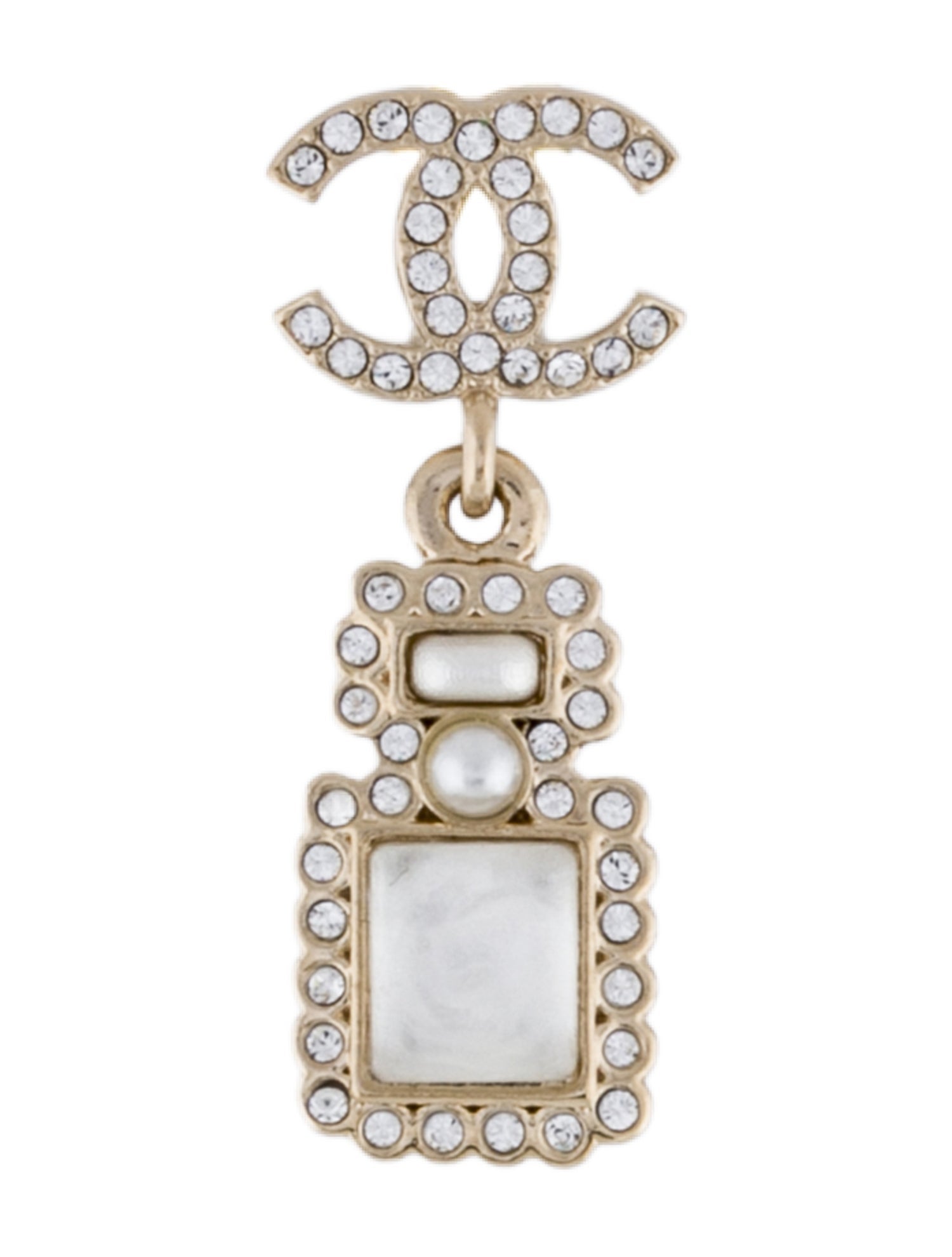 Chanel Faux Pearl, Strass & Resin CC Perfume Bottle Earrings