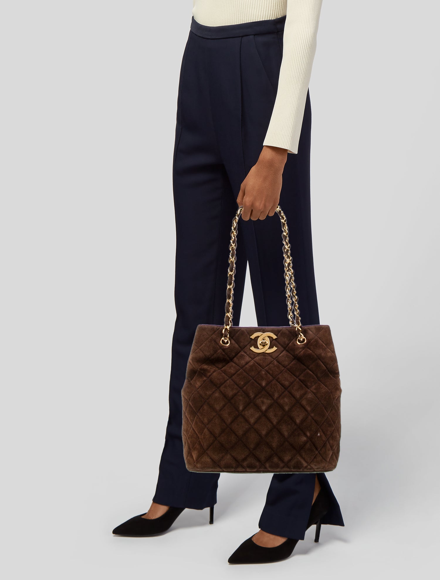 Chanel Suede CC Quilted Tote