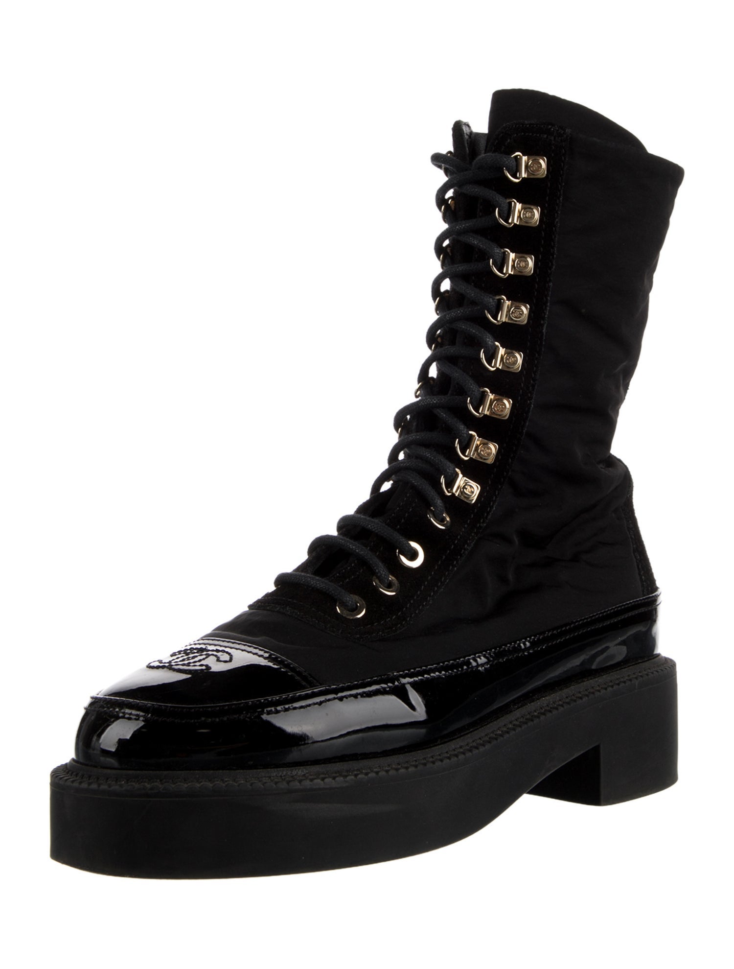 Chanel Interlocking CC Logo Nylon Combat Boots