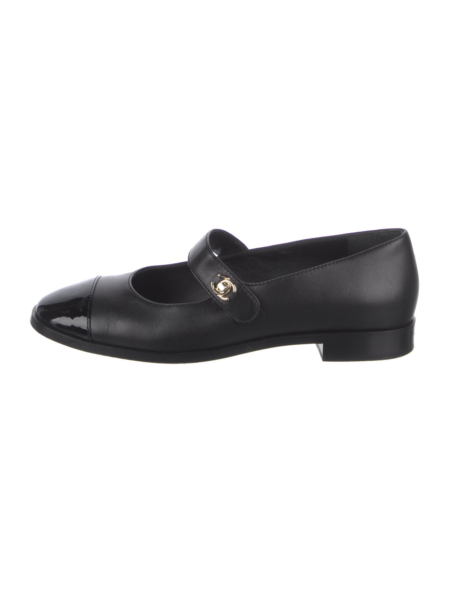 Chanel Interlocking CC Logo Leather Mary Jane Flats