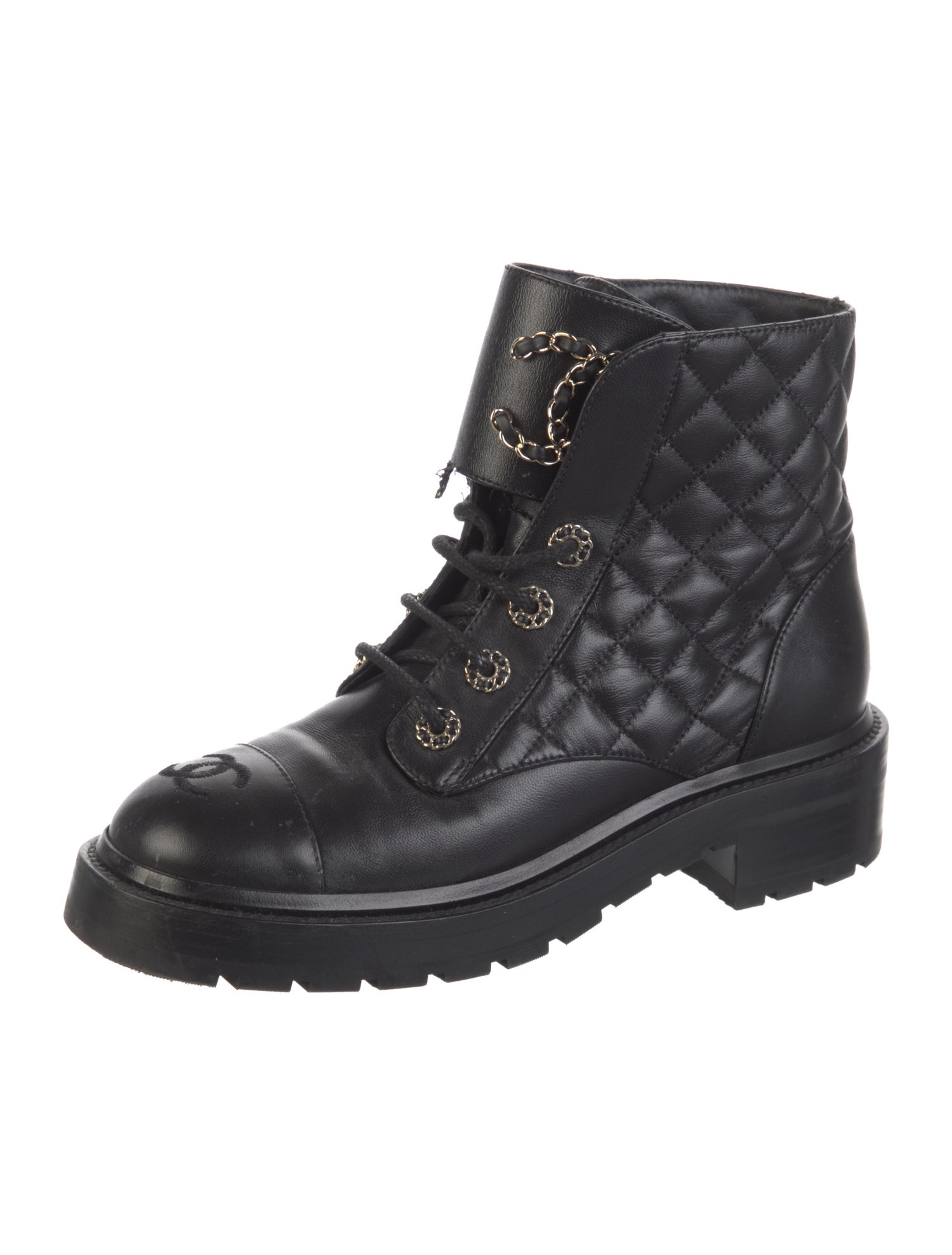 Chanel Interlocking CC Logo Leather Combat Boots