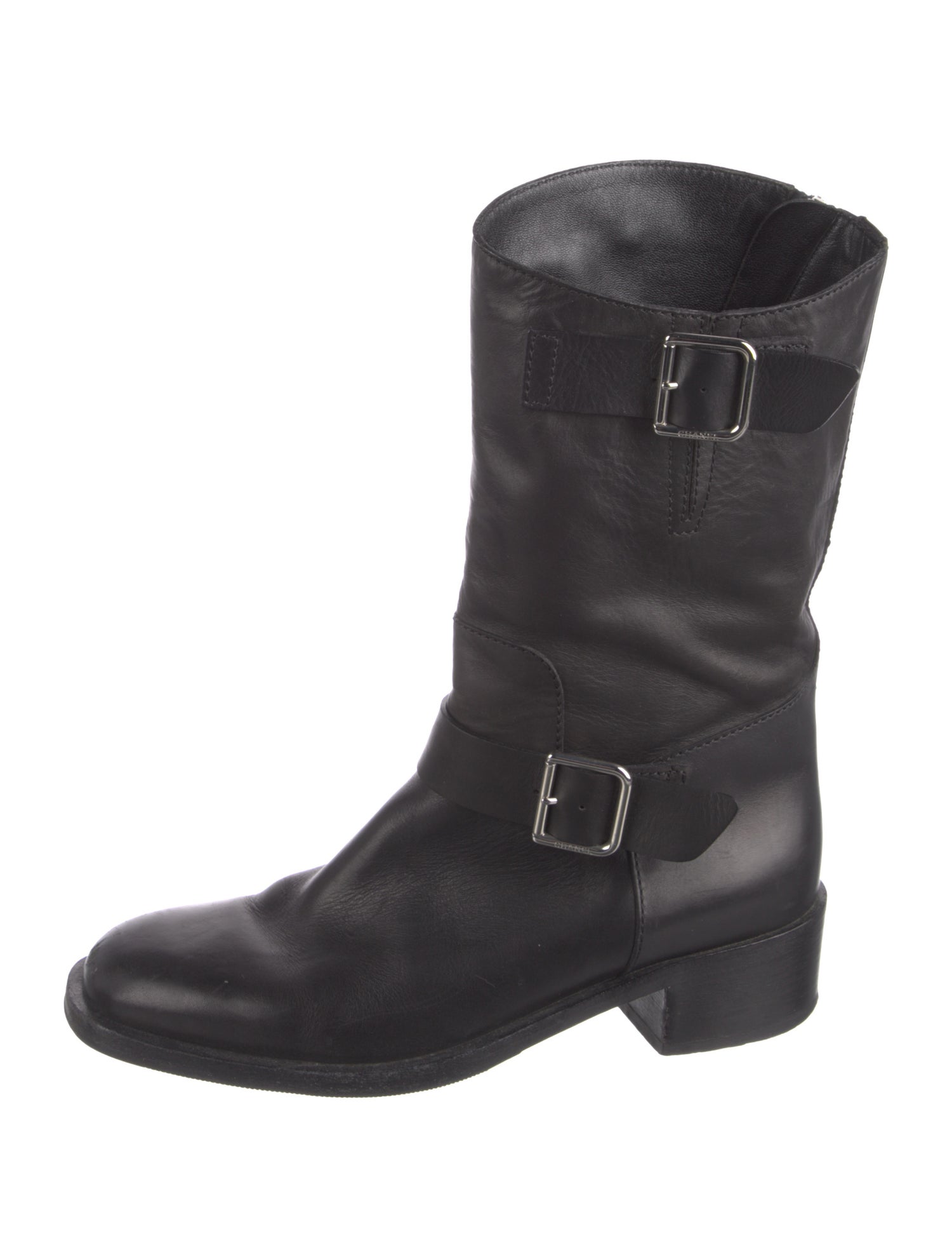 Chanel Interlocking CC Logo Leather Moto Boots