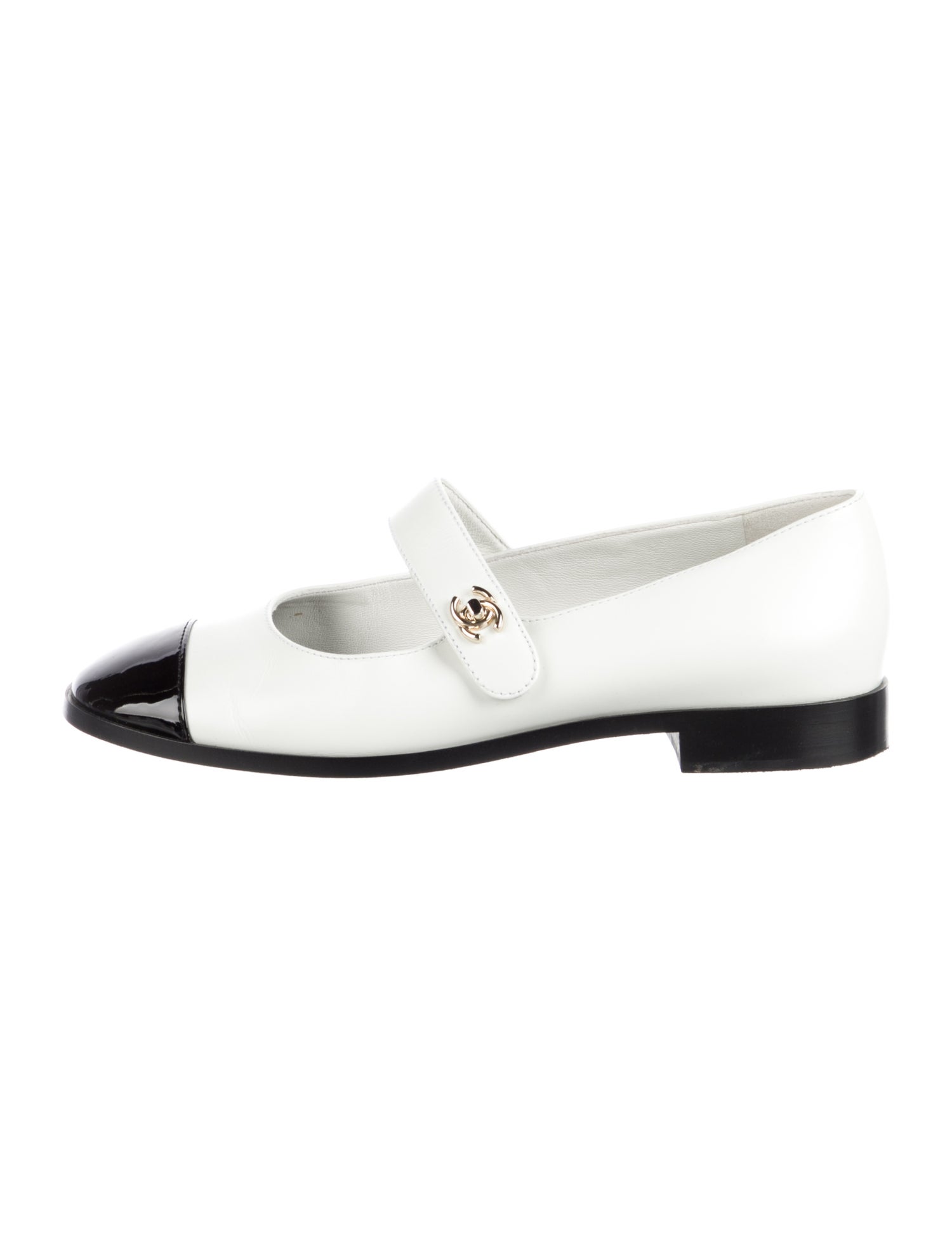 Chanel Interlocking CC Logo Leather Mary Jane Flats