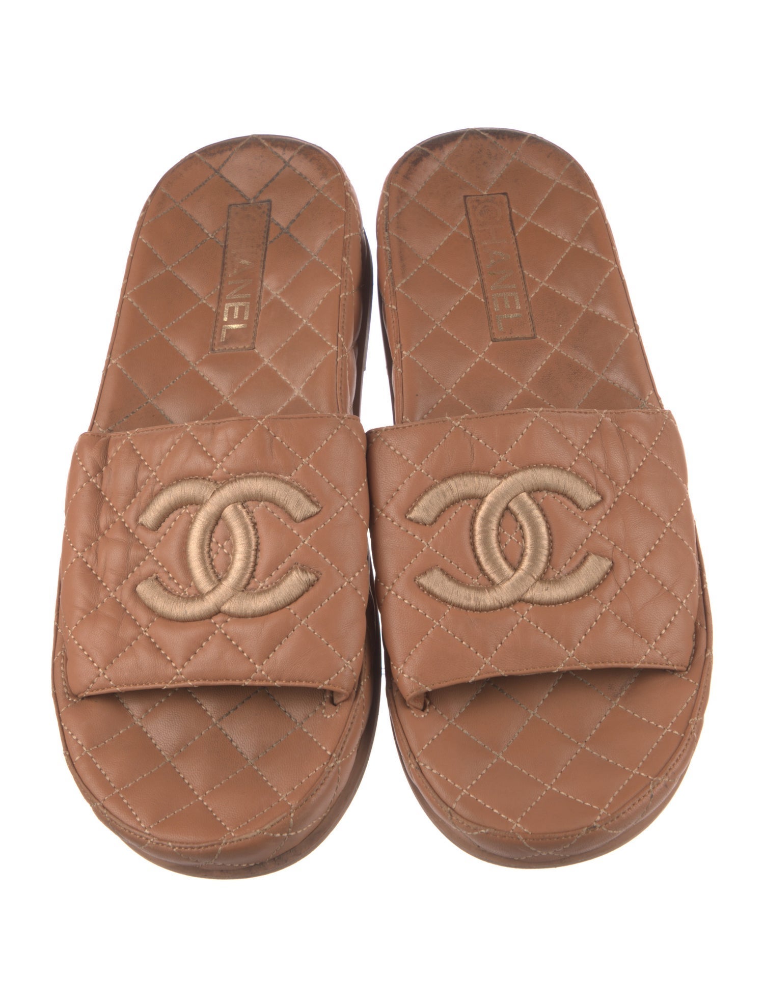 Interlocking CC Logo Leather Slides