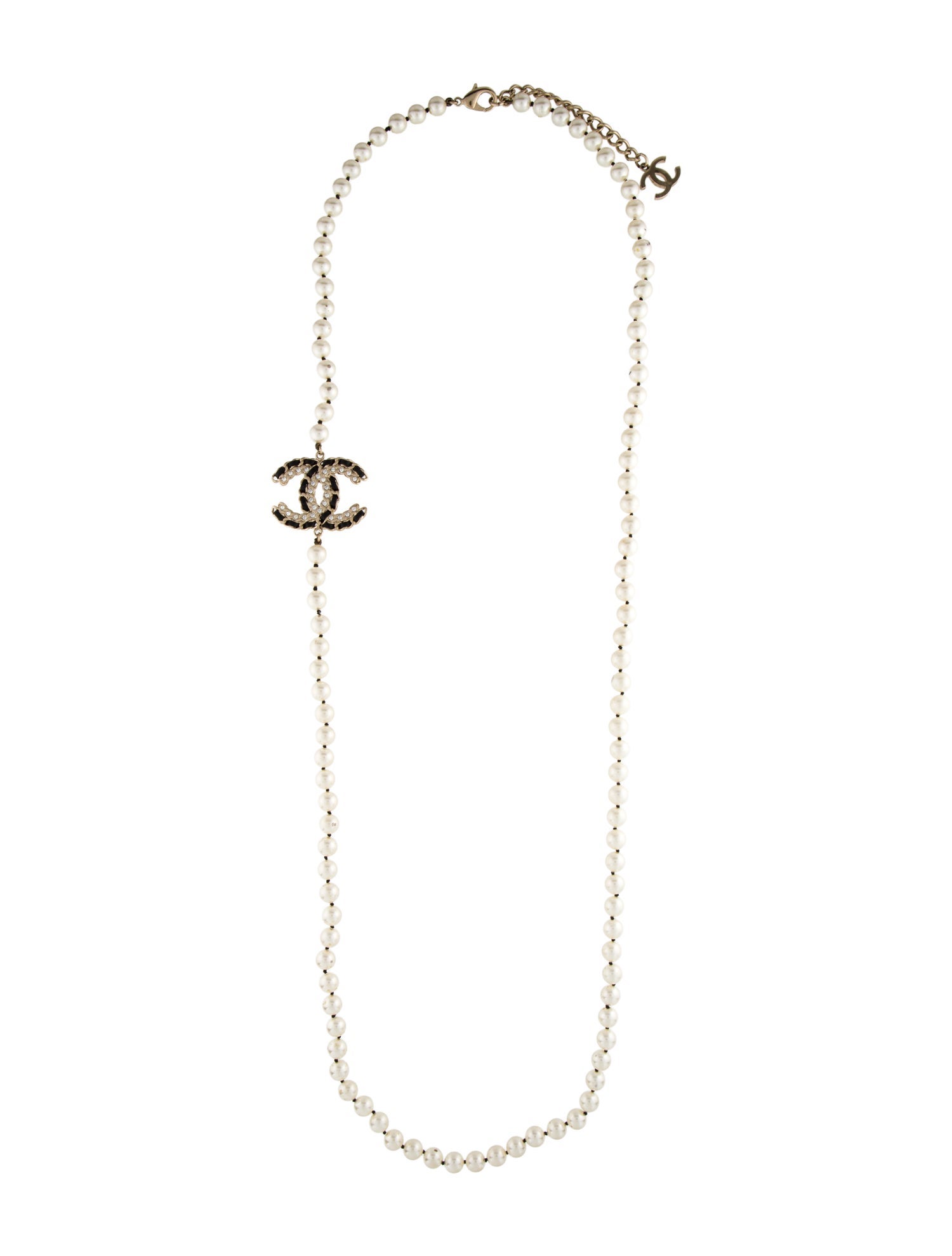 Chanel Faux Pearl, Strass & Leather CC Long Necklace