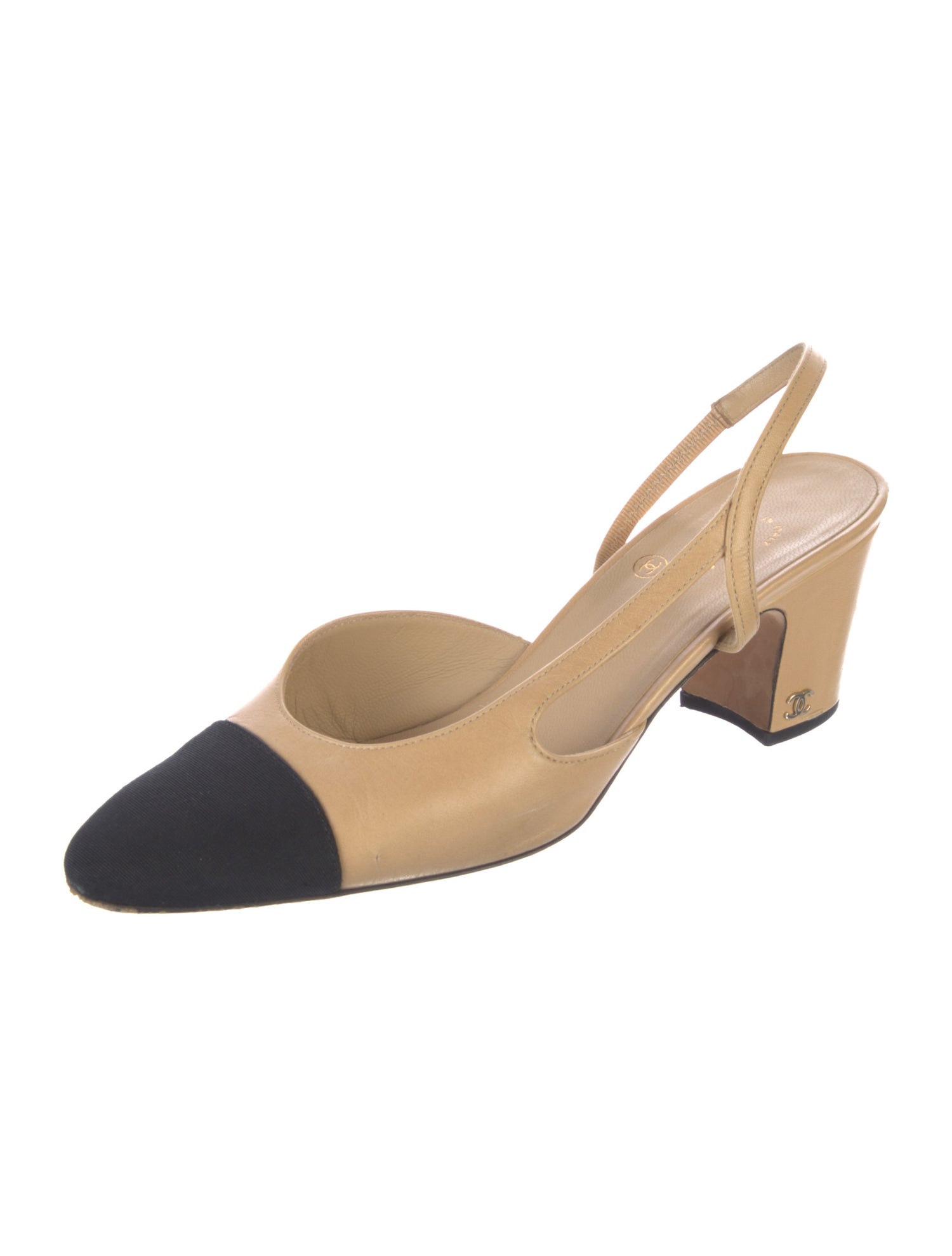 Chanel Interlocking CC Logo Leather Slingback Pumps