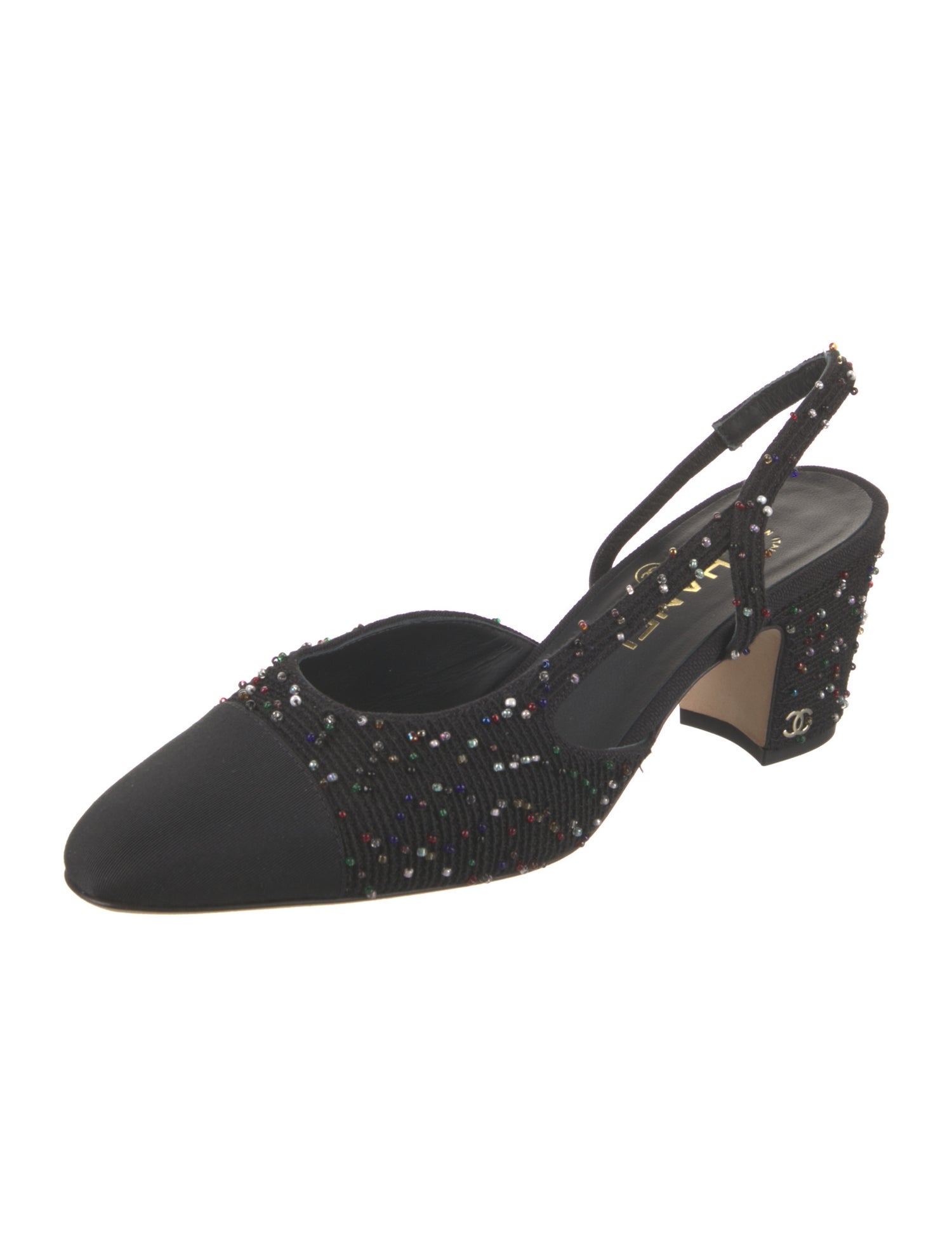 Chanel Interlocking CC Logo Grosgrain Trim Slingback Pumps