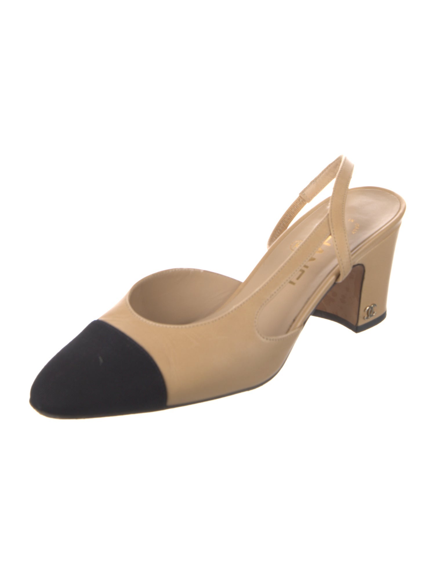 Chanel Interlocking CC Logo Leather Slingback Pumps