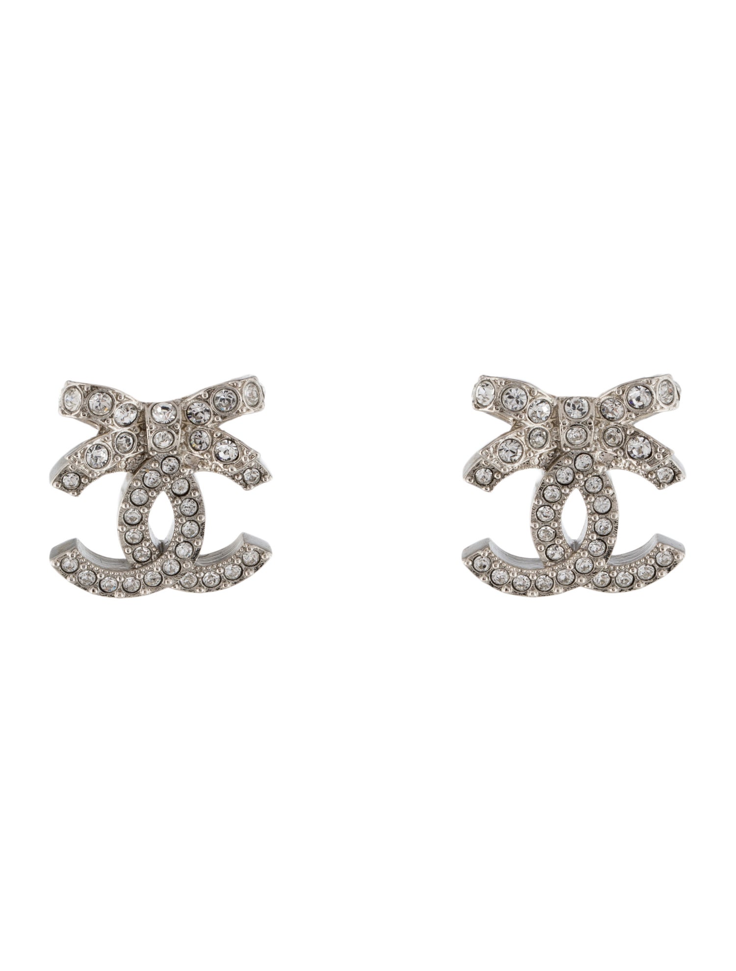 Chanel 2023 Strass CC Bow Earrings