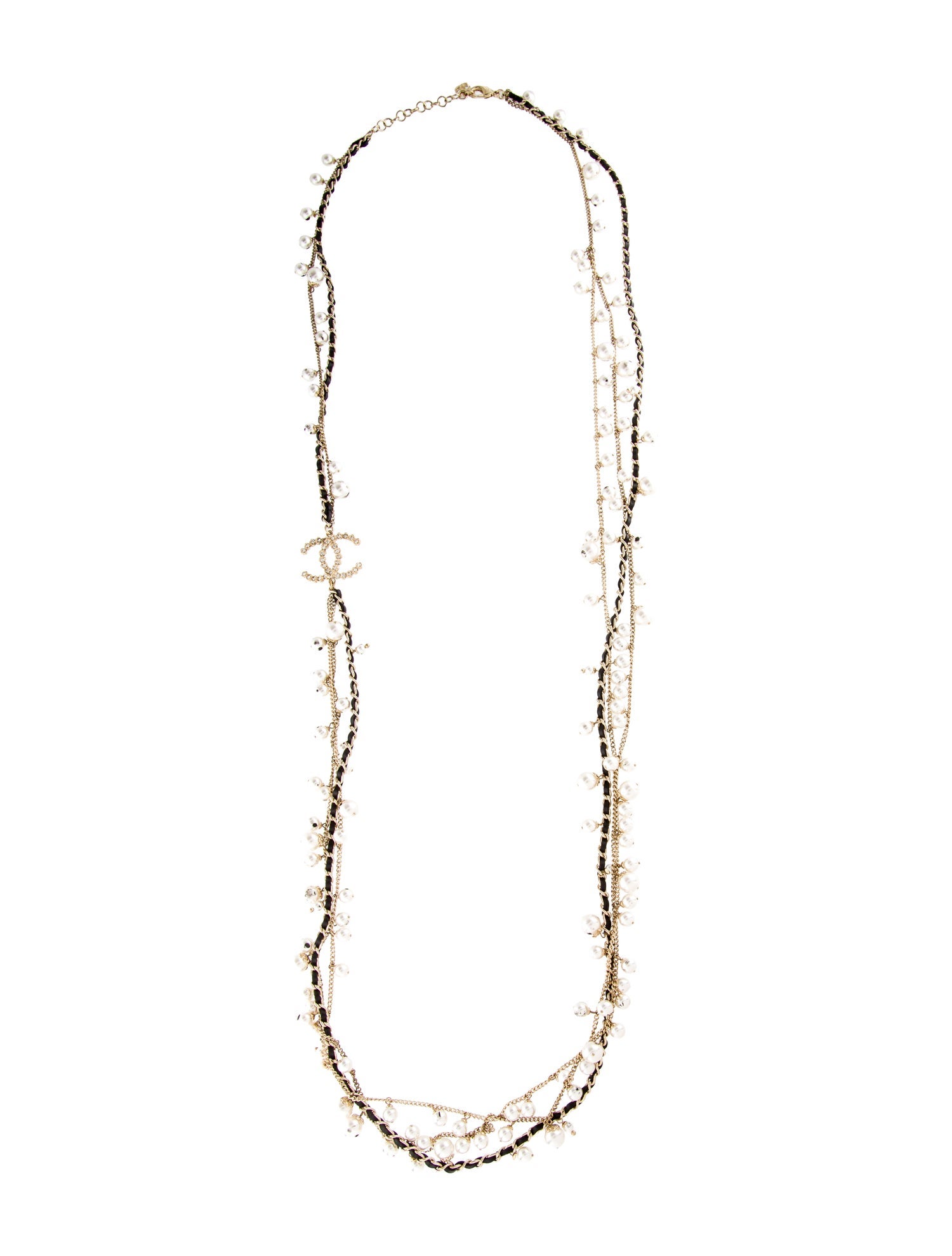 Chanel Leather, Faux Pearl & Strass CC Multistrand Necklace