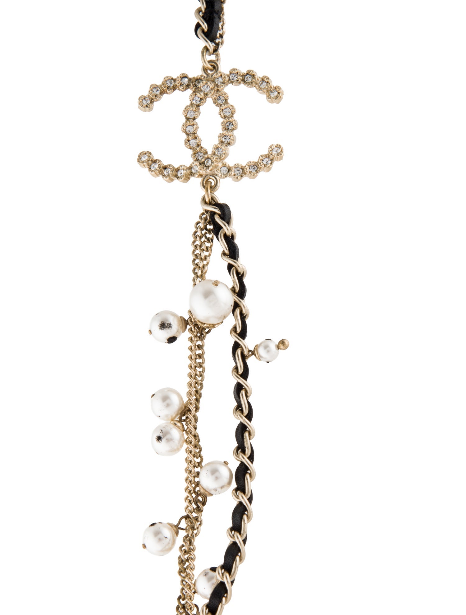 Chanel Leather, Faux Pearl & Strass CC Multistrand Necklace