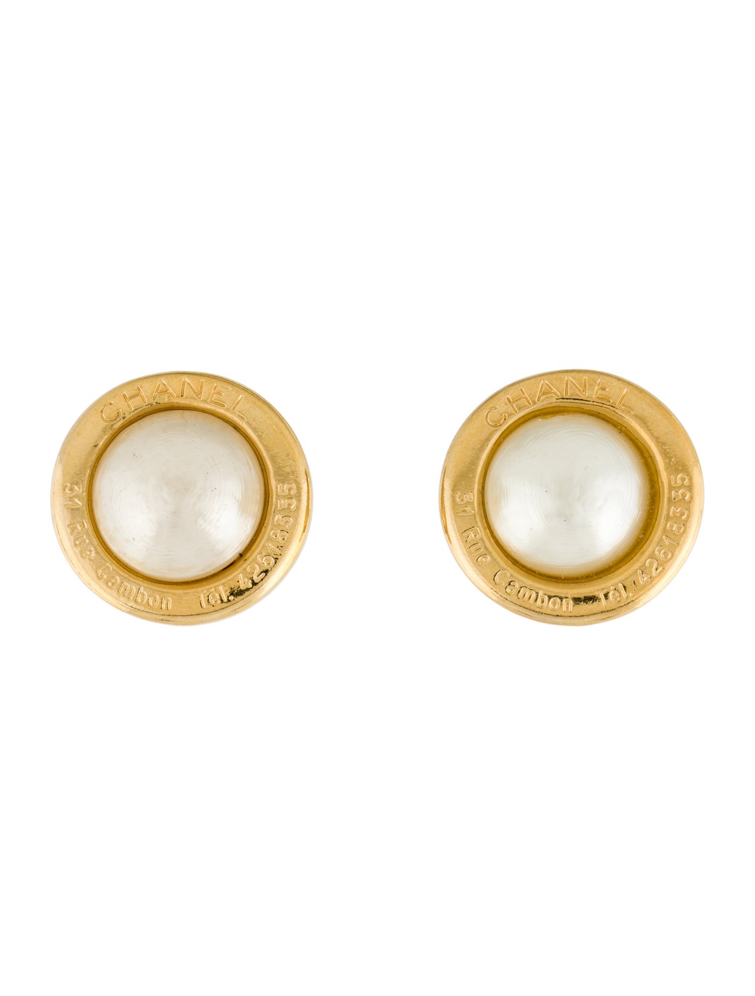 Chanel Vintage Faux Pearl 31 Rue Cambon Clip-On Earrings