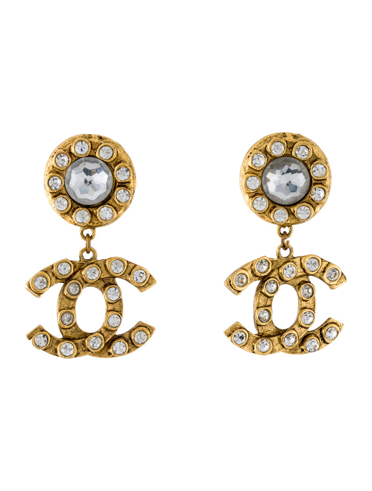 Chanel Vintage Strass CC Clip-On Drop Earrings